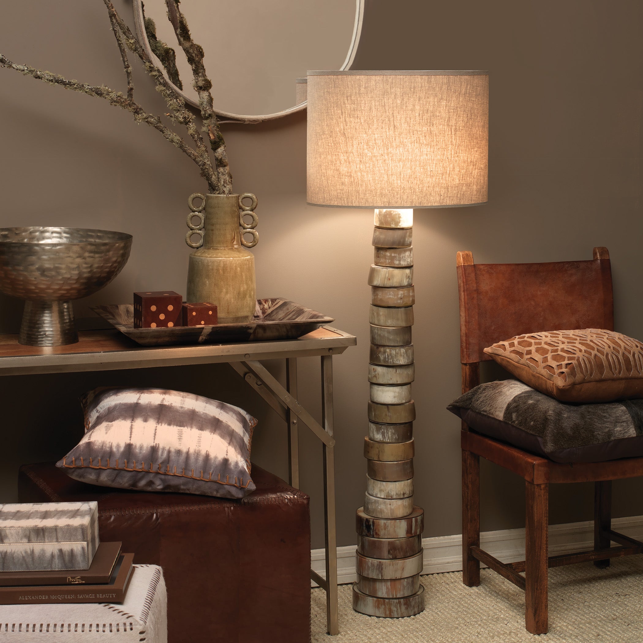 Stacked Horn Floor Lamp-Brown