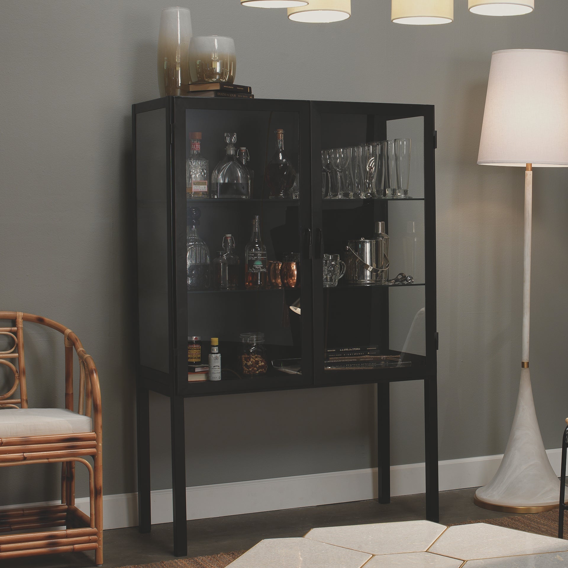 Chauncey Wide Curio Bar Cabinet-Black
