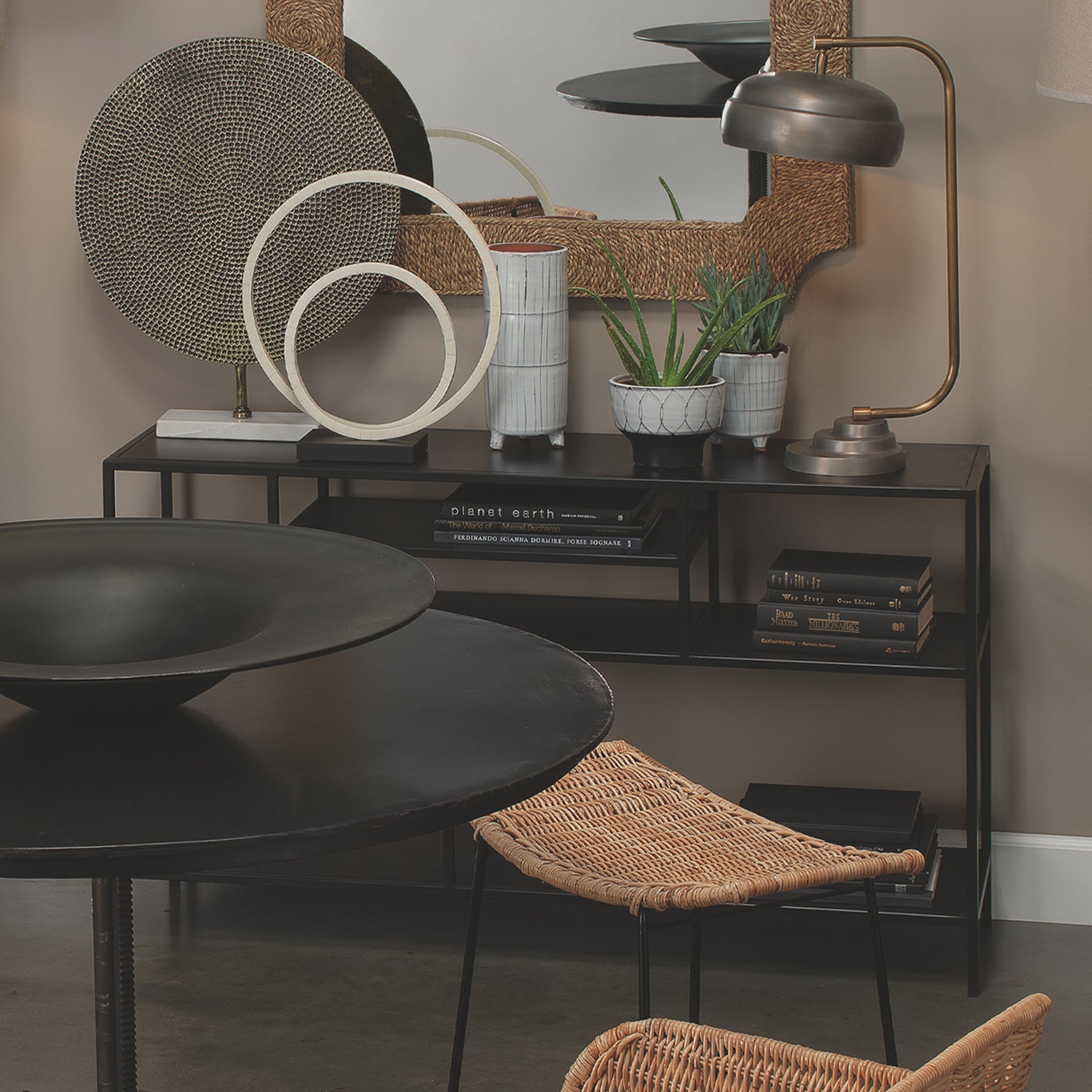 Element Shelved Console Table-Black