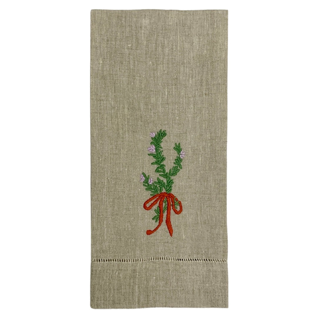 Floral Handwoven Linen Tea Towel with Embroidery