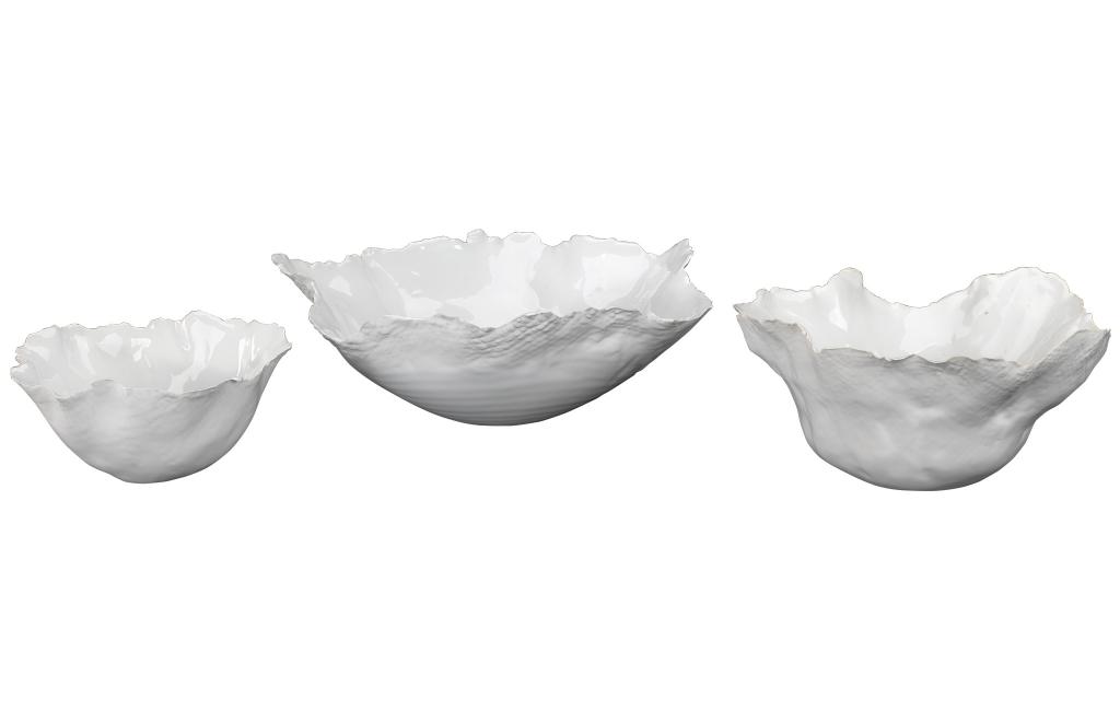 Fleur Ceramic Bowls, Set of 3-White