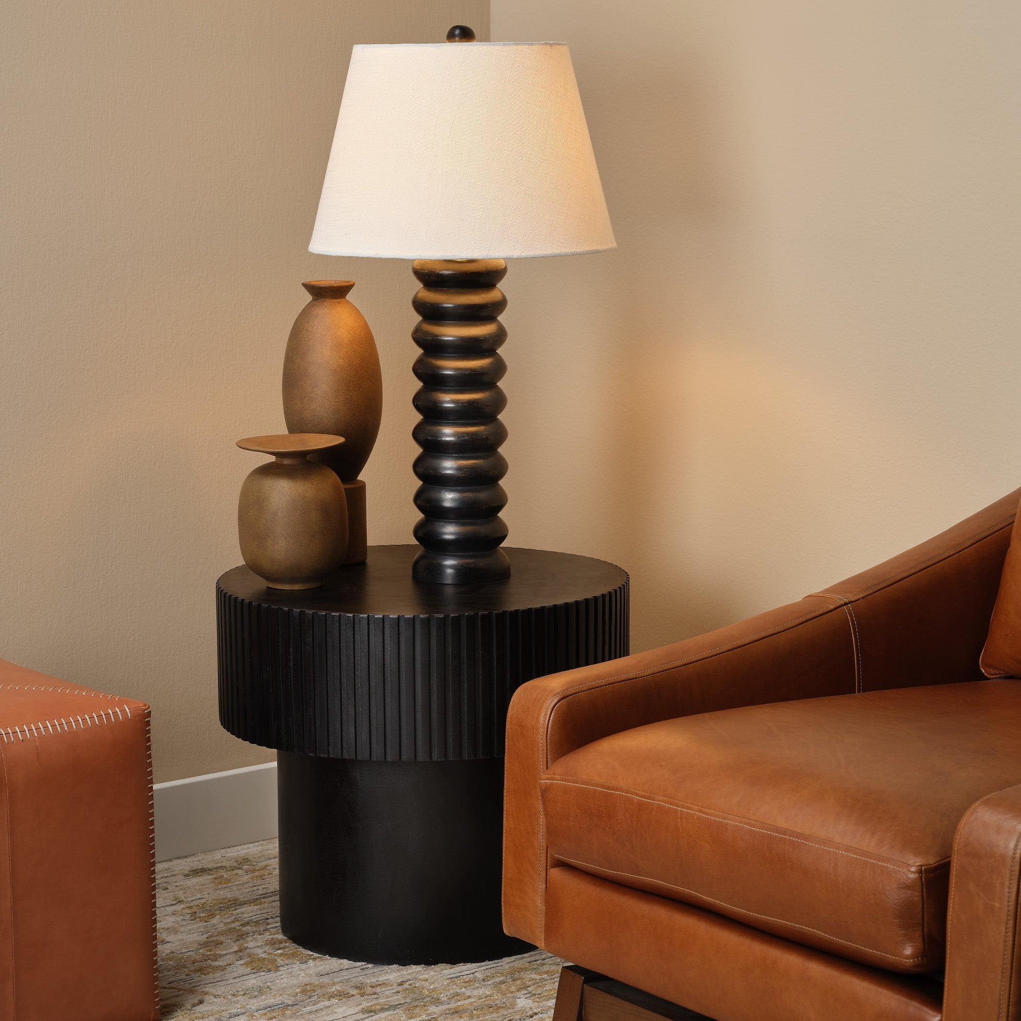 Abacus Mango Wood Table Lamp with Linen Shade