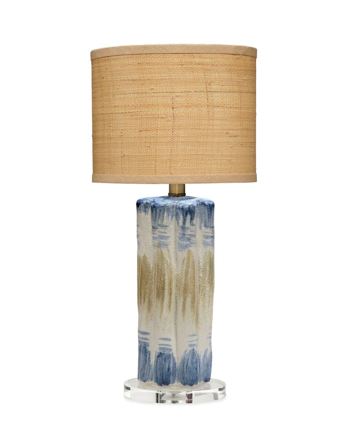 Abstract Ceramic Table Lamp with Raffia Shade