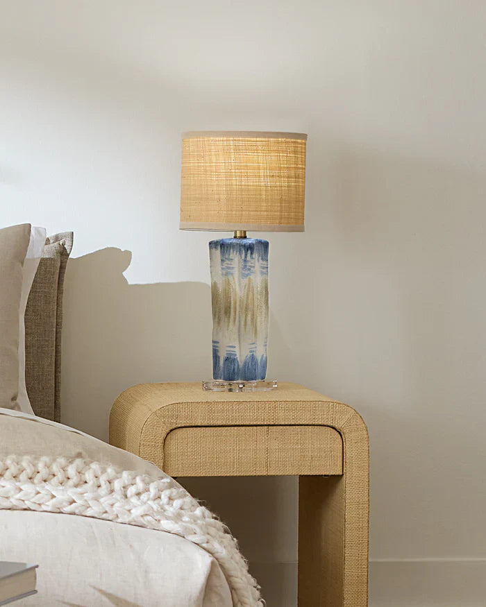 Abstract Ceramic Table Lamp with Raffia Shade