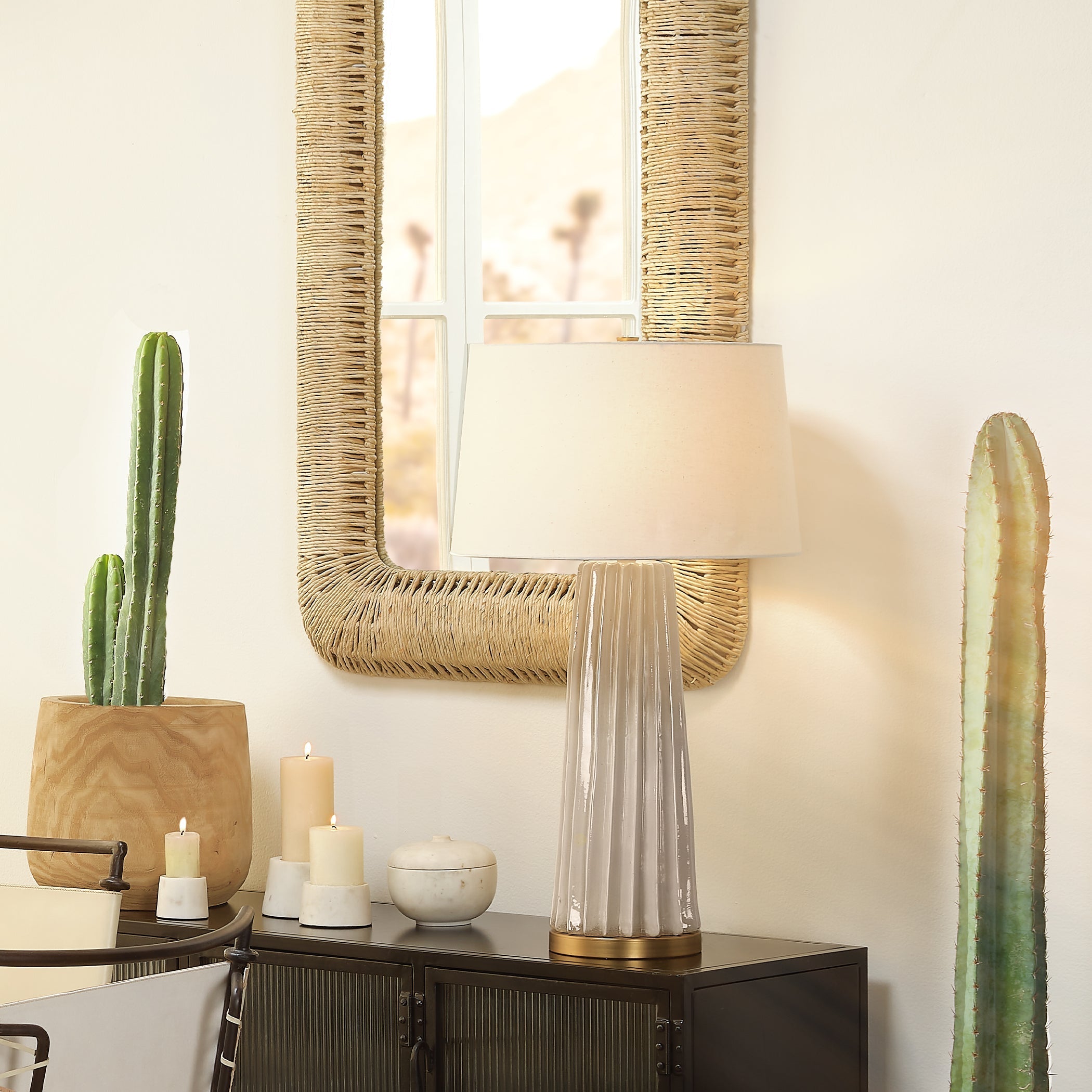 Pleated Ceramic Table Lamp with Linen Shade