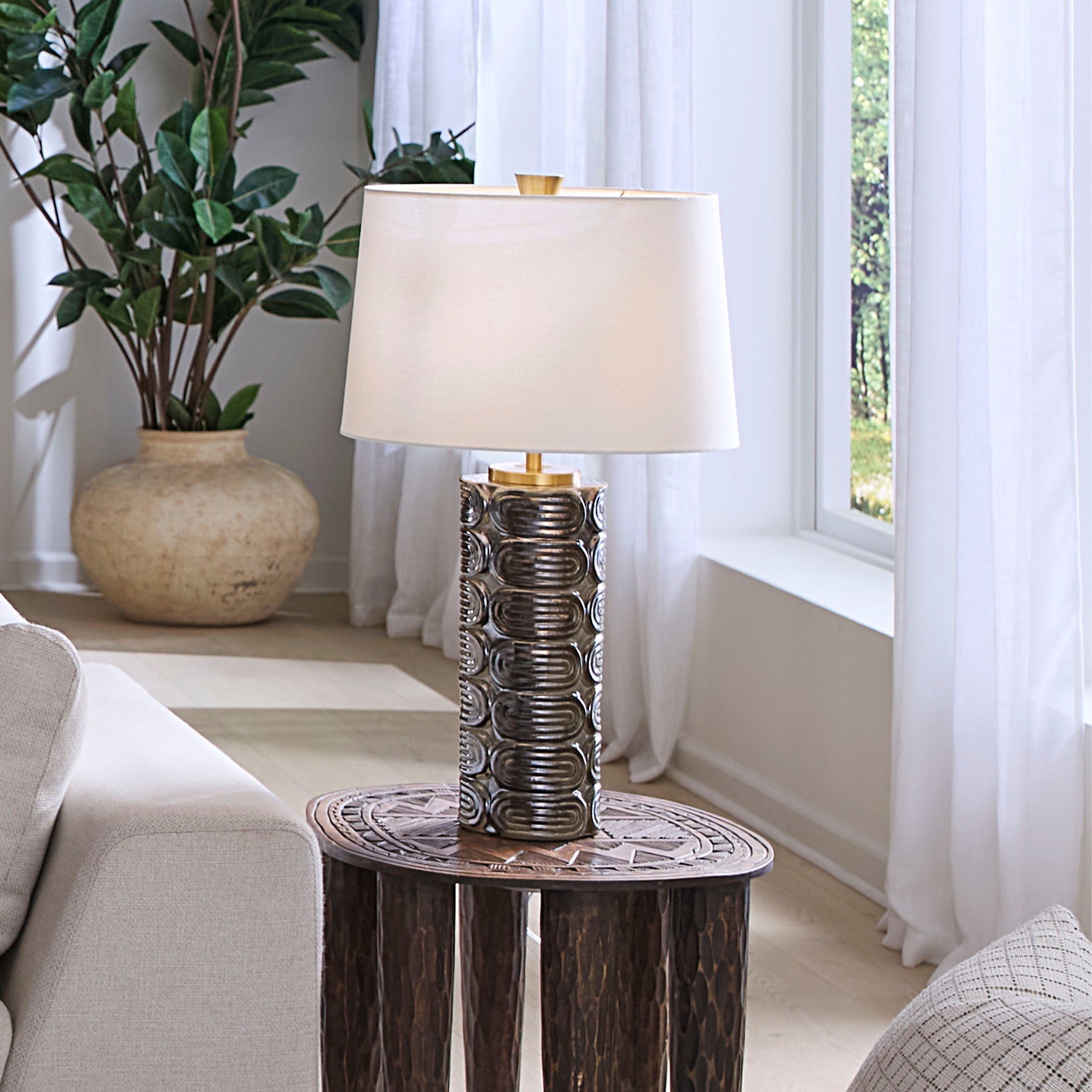 Wright Ceramic Table Lamp with Linen Shade