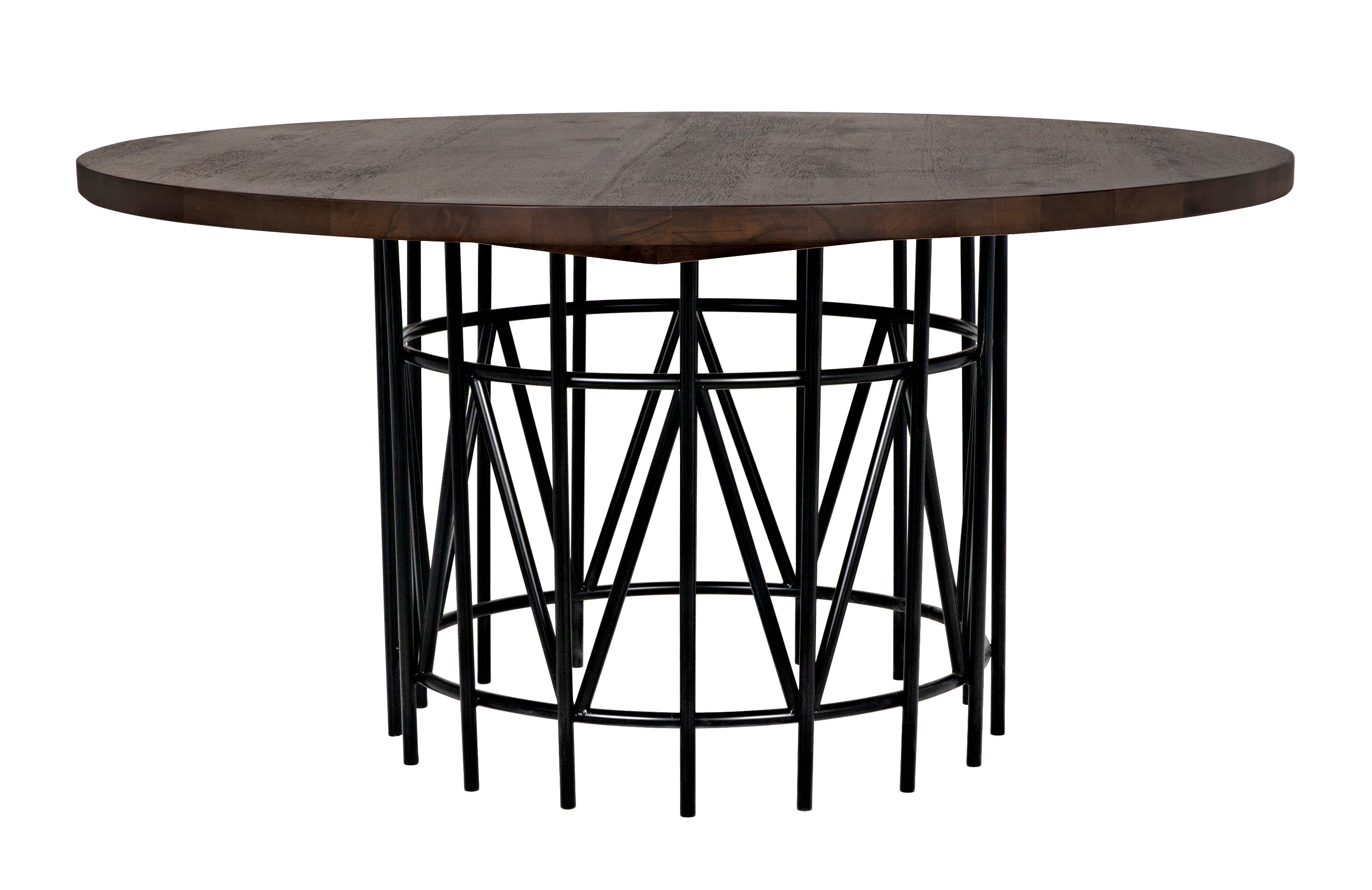 Silberman Dining Table, Dark Walnut With Black Steel Base