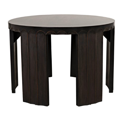 Fluted Side Table, Pale with Light Brown Trim