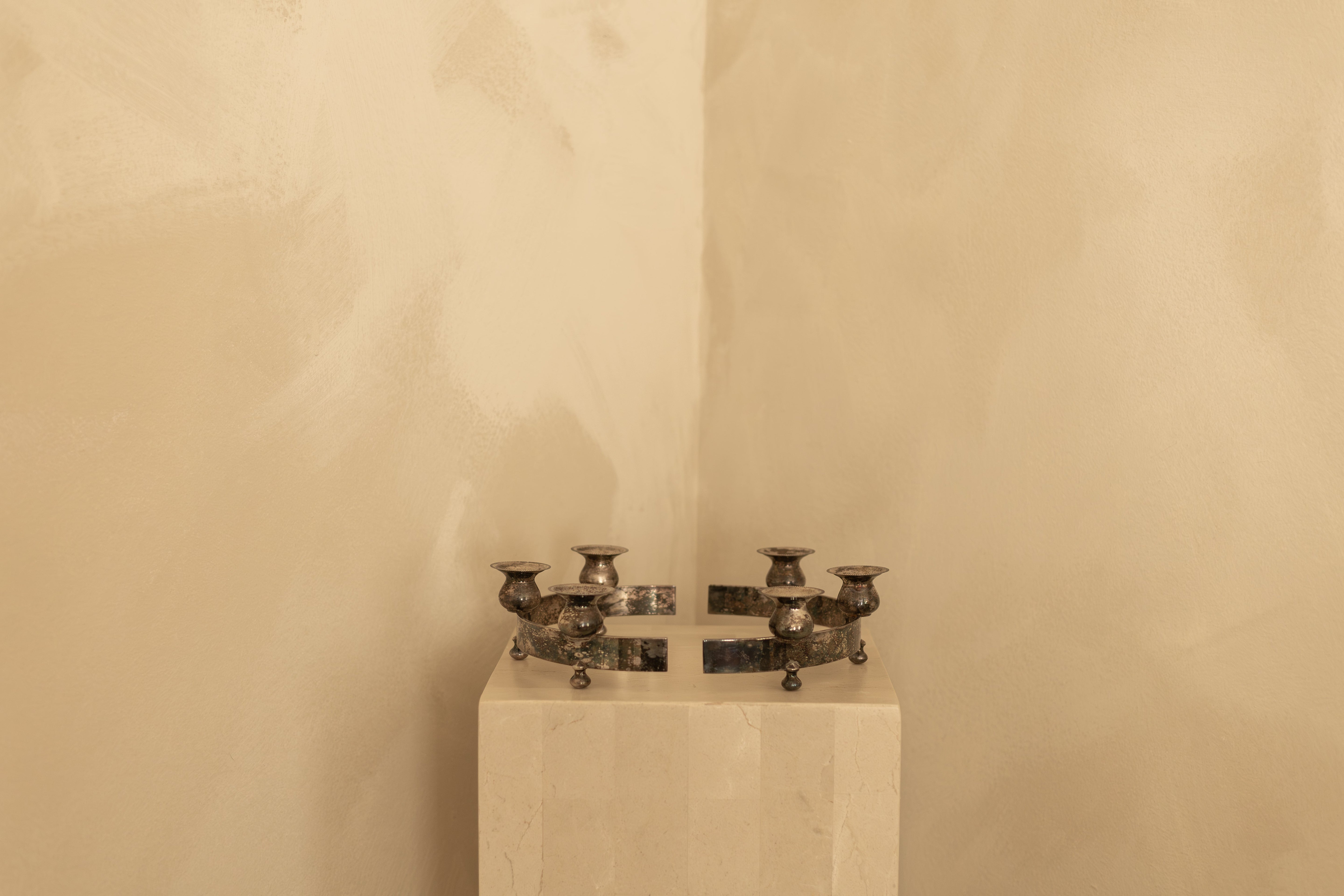 Danish Silver Rounded Candle Holder Pair