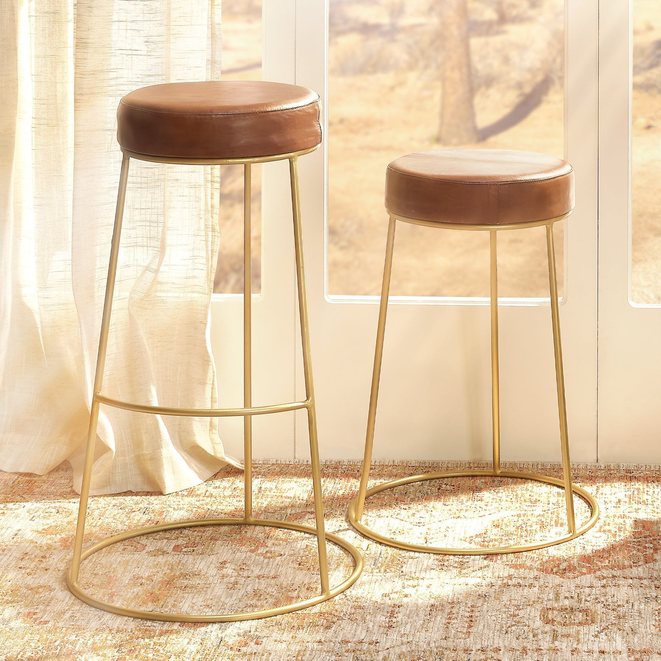 Henry Round Leather Bar Stool