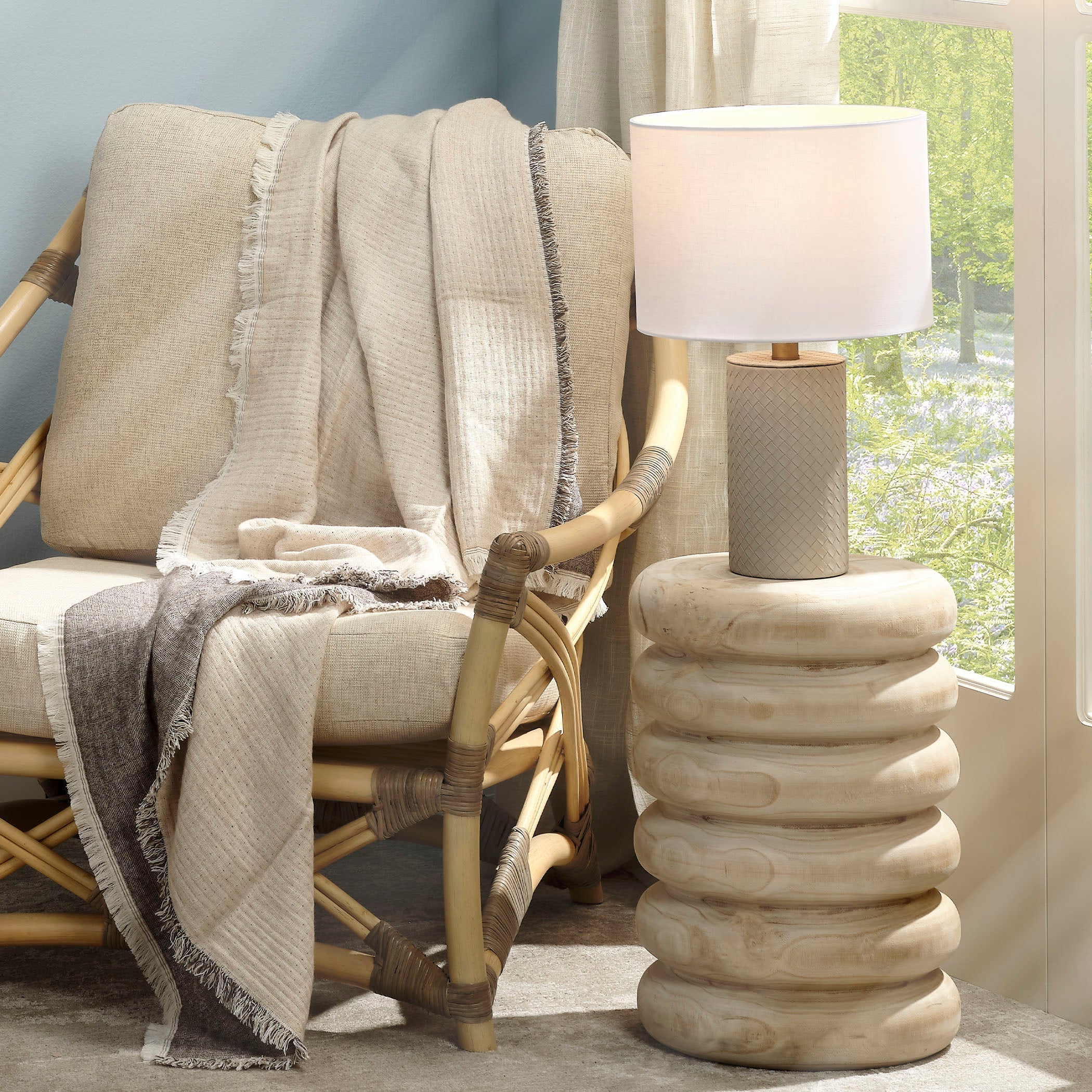 Roman Leather Table Lamp with Linen Shade