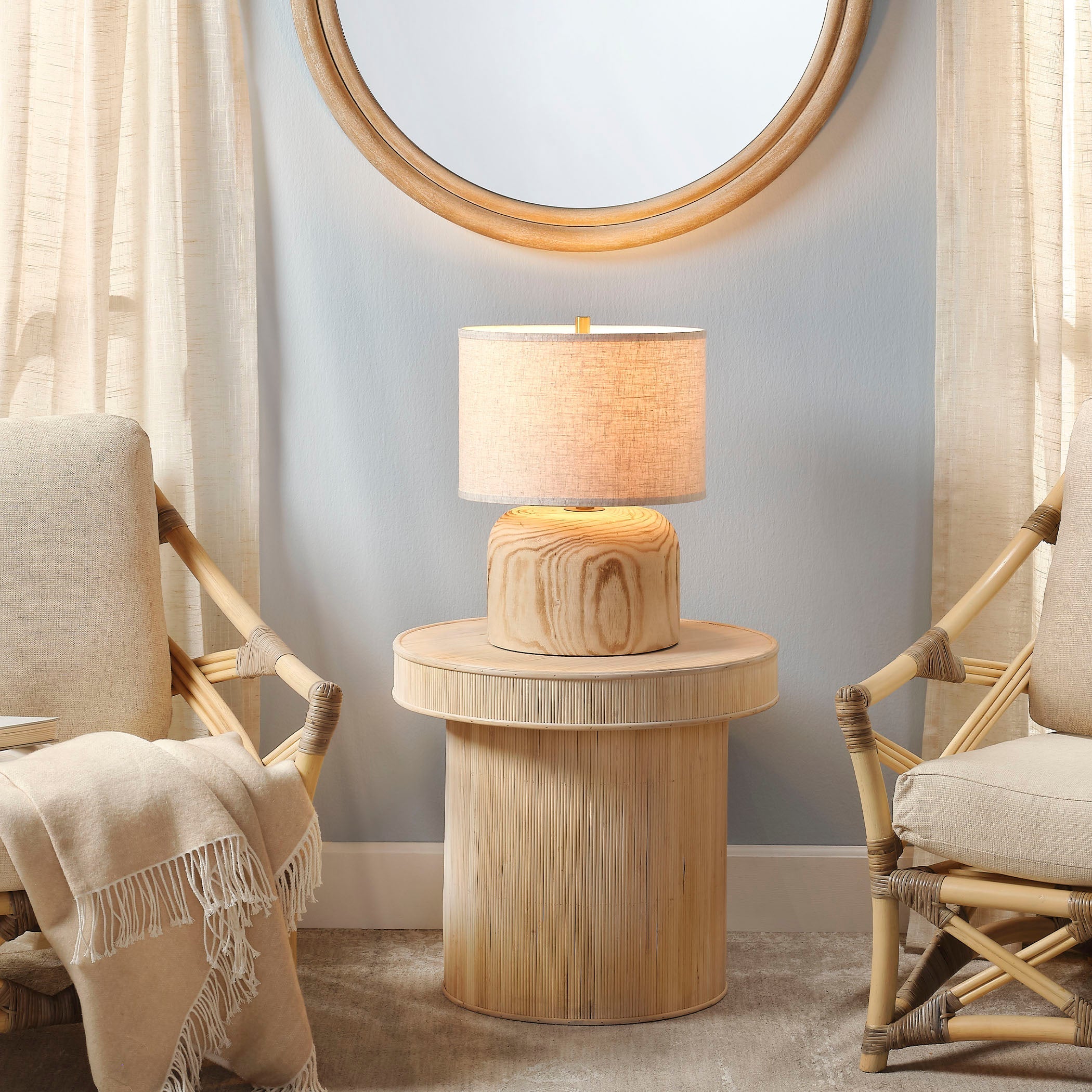 Timber Table Lamp with Linen Shade