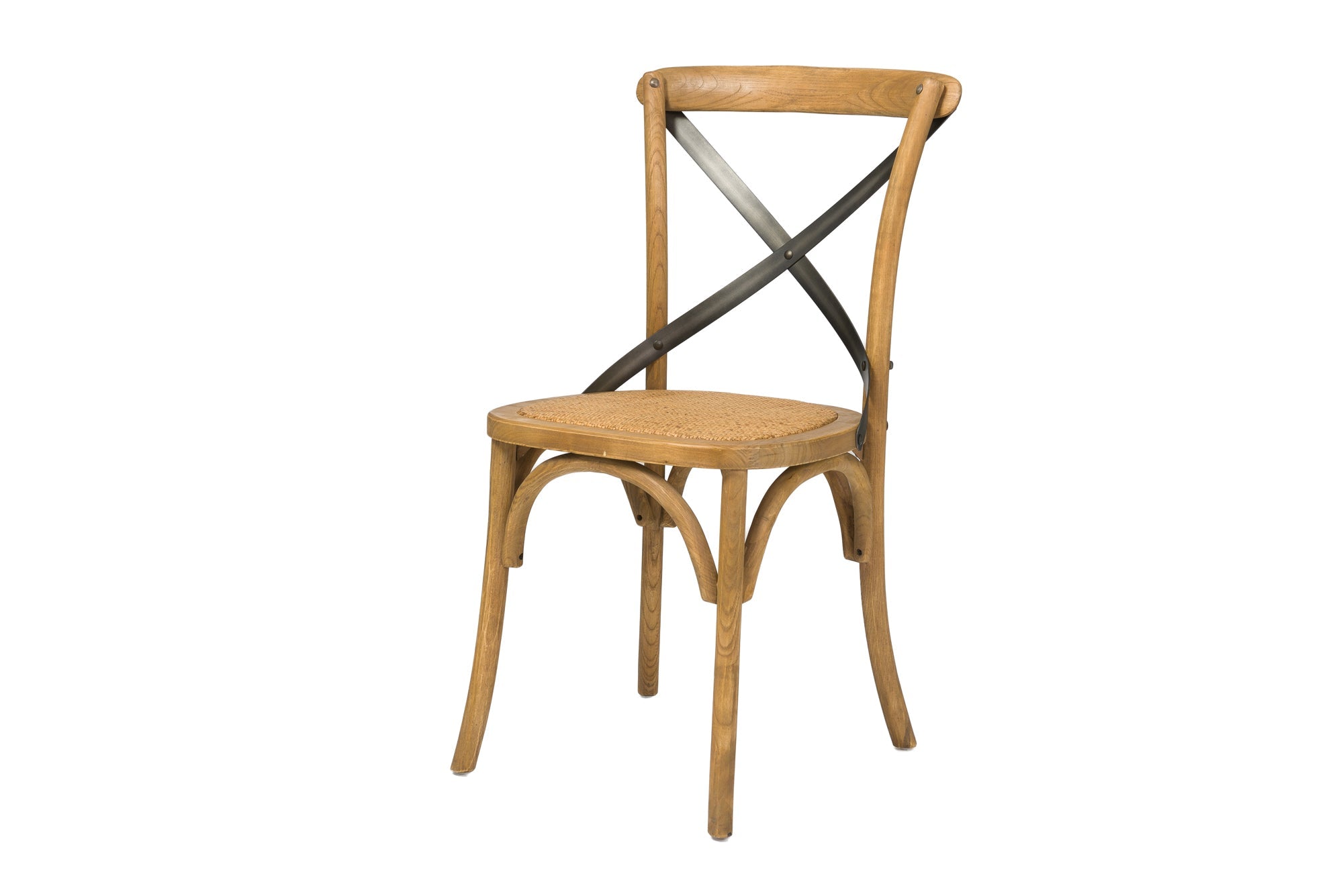 Cross Back Chair w/ Rattan Seat - Natural Rustic - Set of 2