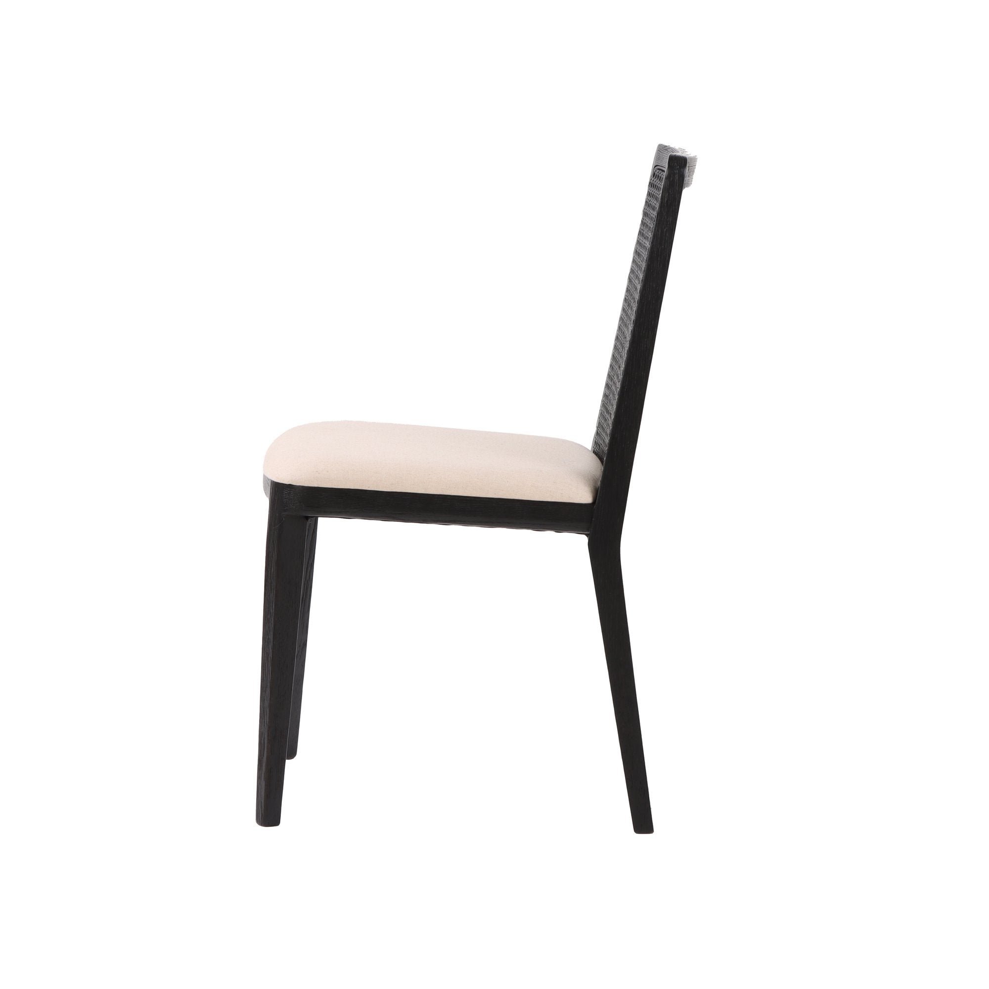 Cane Dining Chair - Oyster Linen/Black Legs - Set of 2