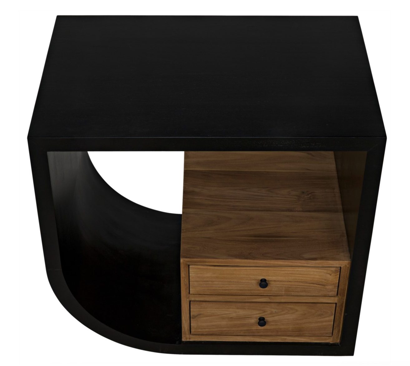 Burton Side Table, Left, Hand Rubbed Black and Teak