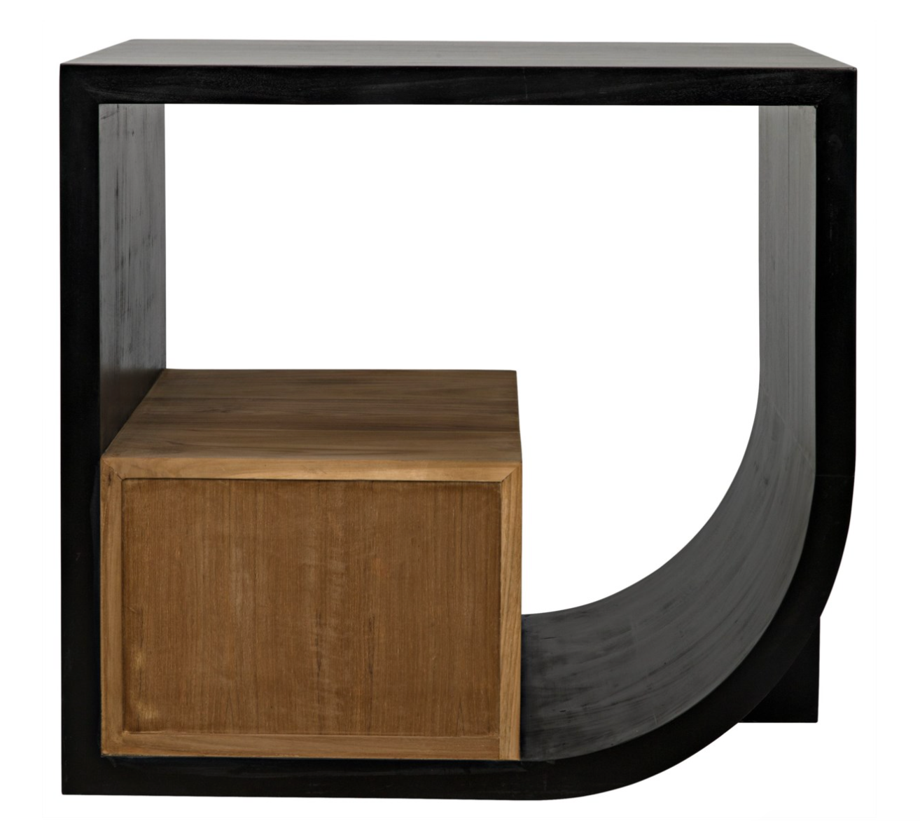 Burton Side Table, Left, Hand Rubbed Black and Teak