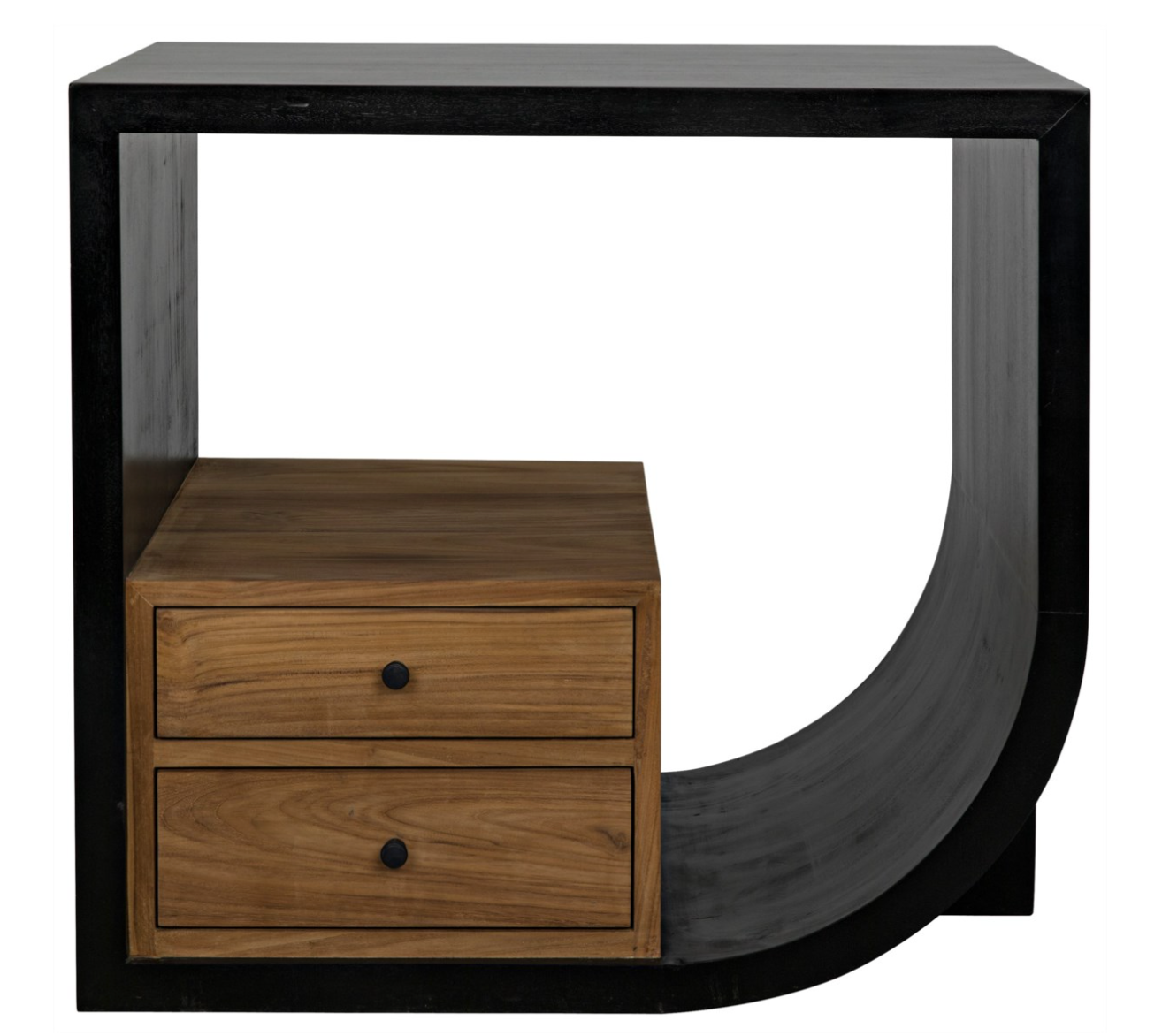 Burton Side Table, Right, Hand Rubbed Black and Teak
