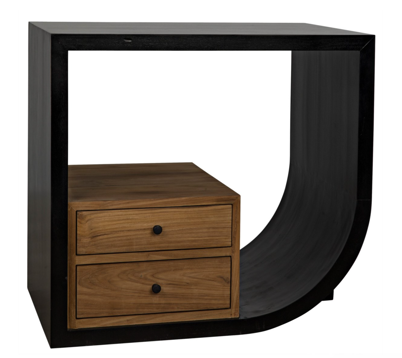 Burton Side Table, Right, Hand Rubbed Black and Teak