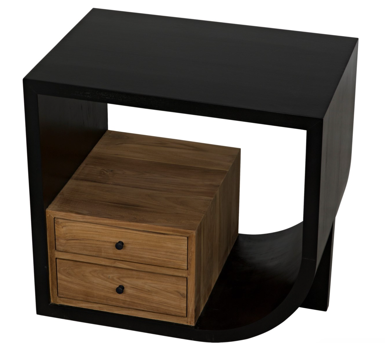Burton Side Table, Right, Hand Rubbed Black and Teak