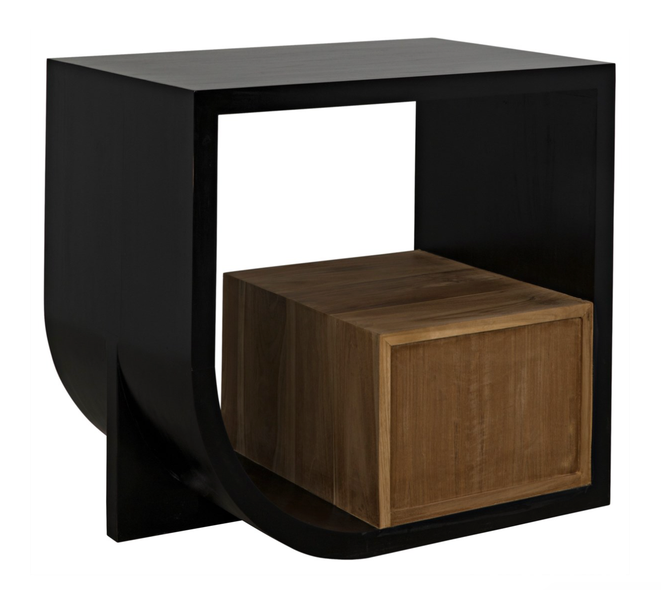 Burton Side Table, Right, Hand Rubbed Black and Teak