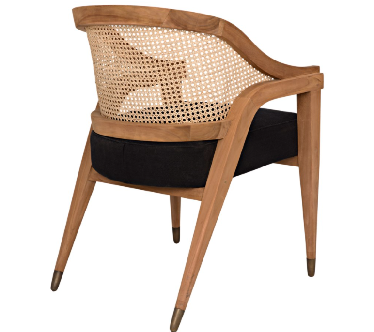Chloe Chair, Teak, Caning, and Black Cotton