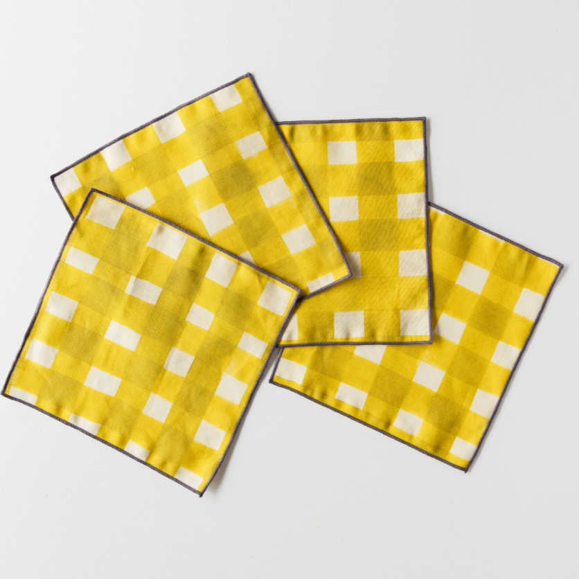 Powered by People Tabletop Essentials Gingham Cocktail Napkin in Yellow Napkin - Set of 4