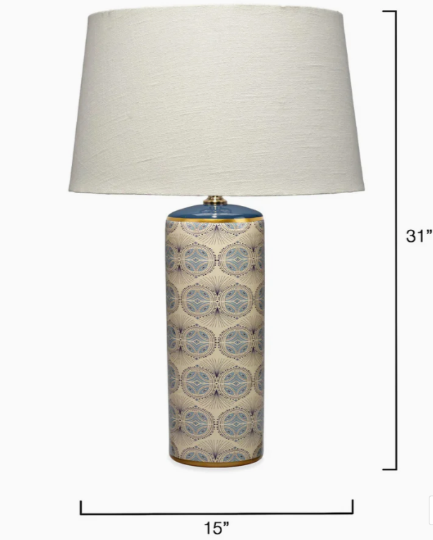 Orbital Table Lamp in Cream and Blue Patterned Ceramic