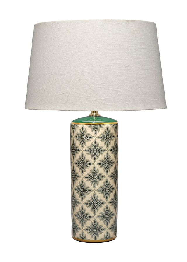 Harlequin Table Lamp in Cream and Green Patterned Ceramic