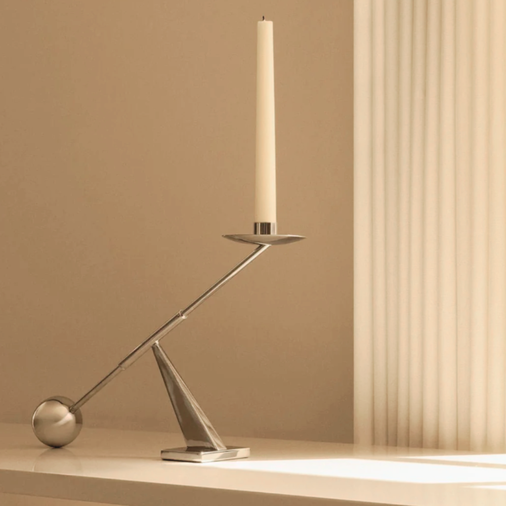 Minimalist Silver Novelty Candlestick for Tapers