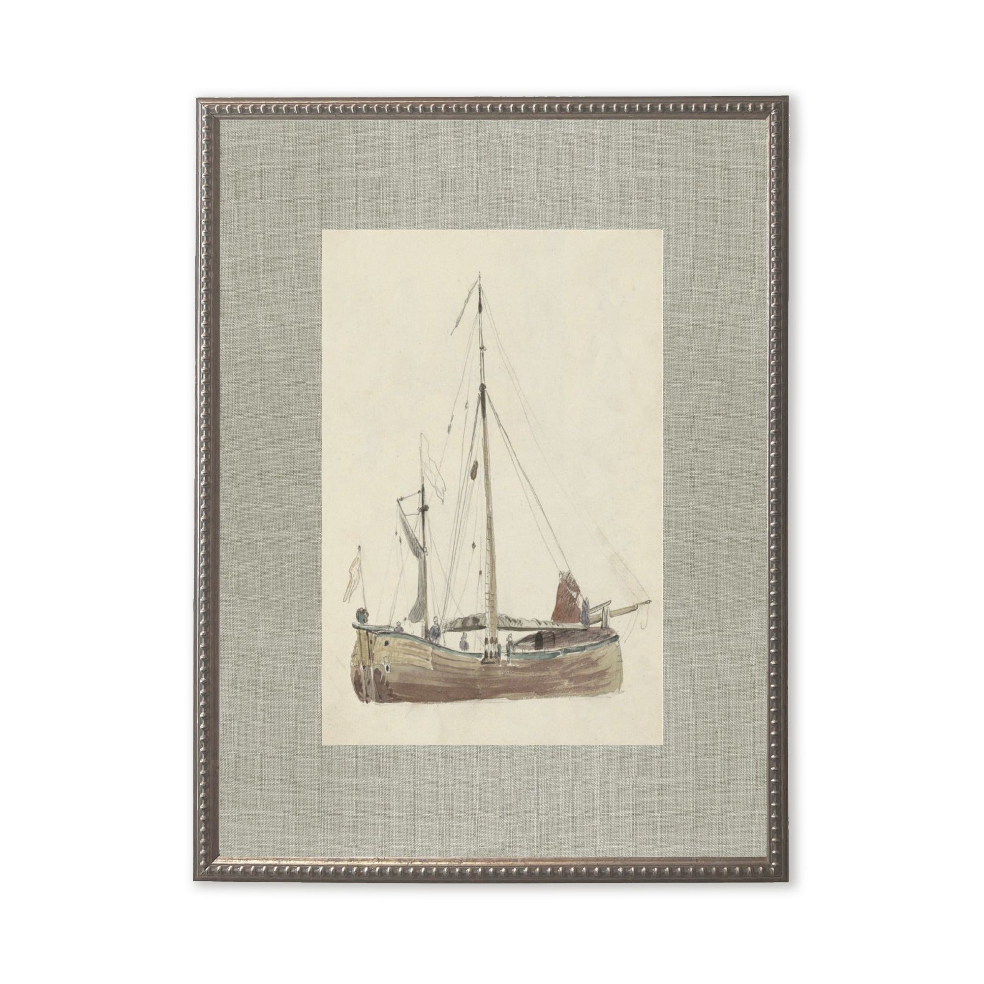 Sailboat Painting in Silver Beaded Frame Rectangle Print Wall Art