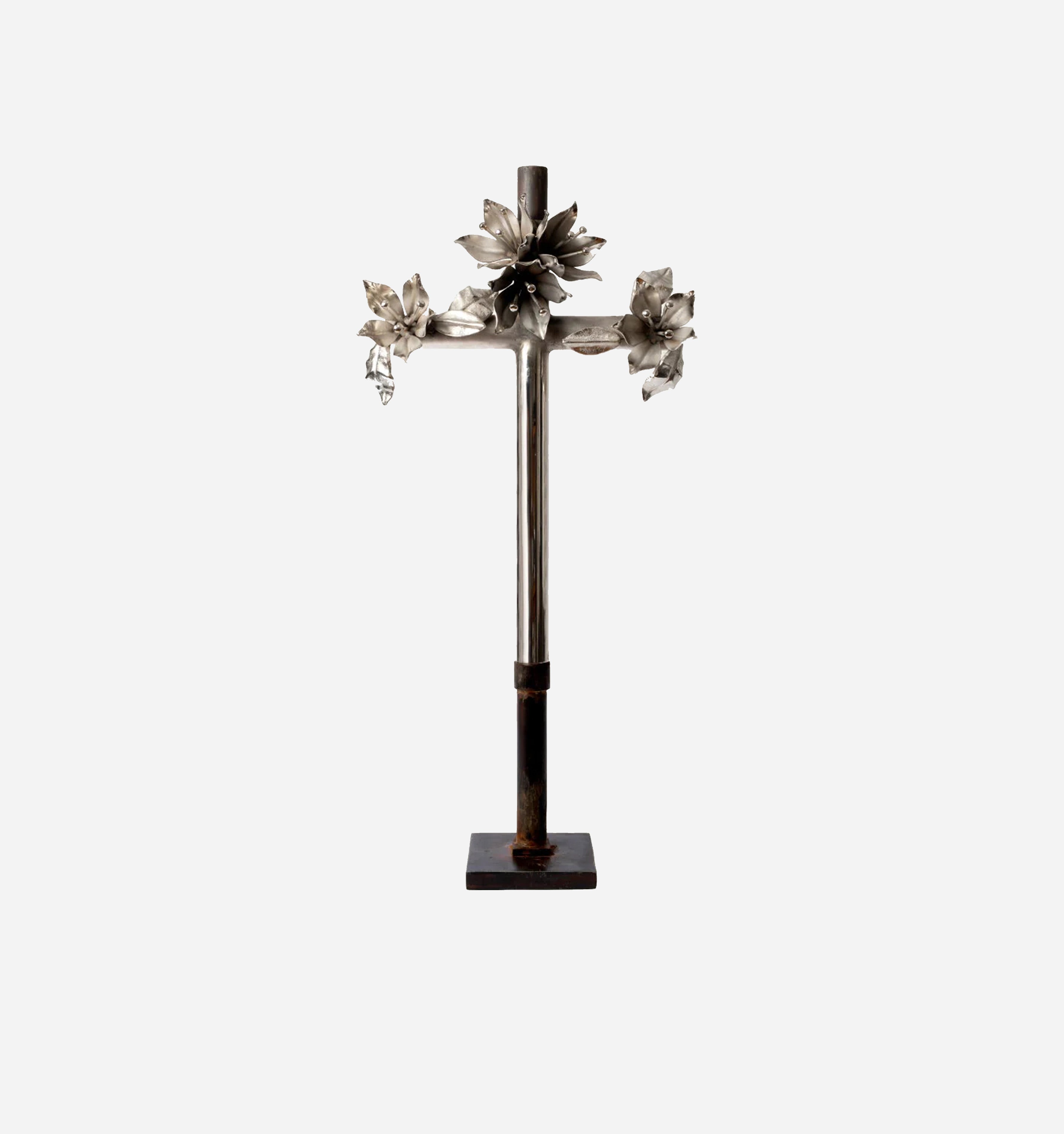 Traditional Religious Iron Sculpture with Nickel Plated Finish