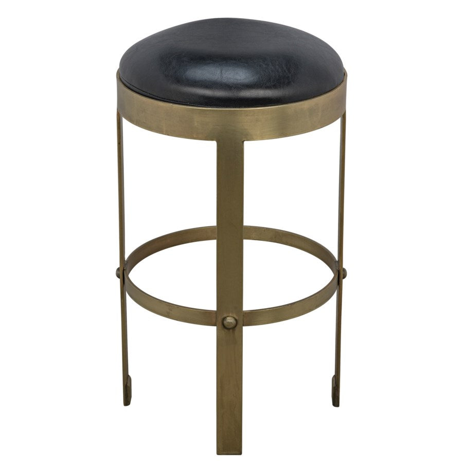 Prince Counter Stool with Leather, Brass Finish
