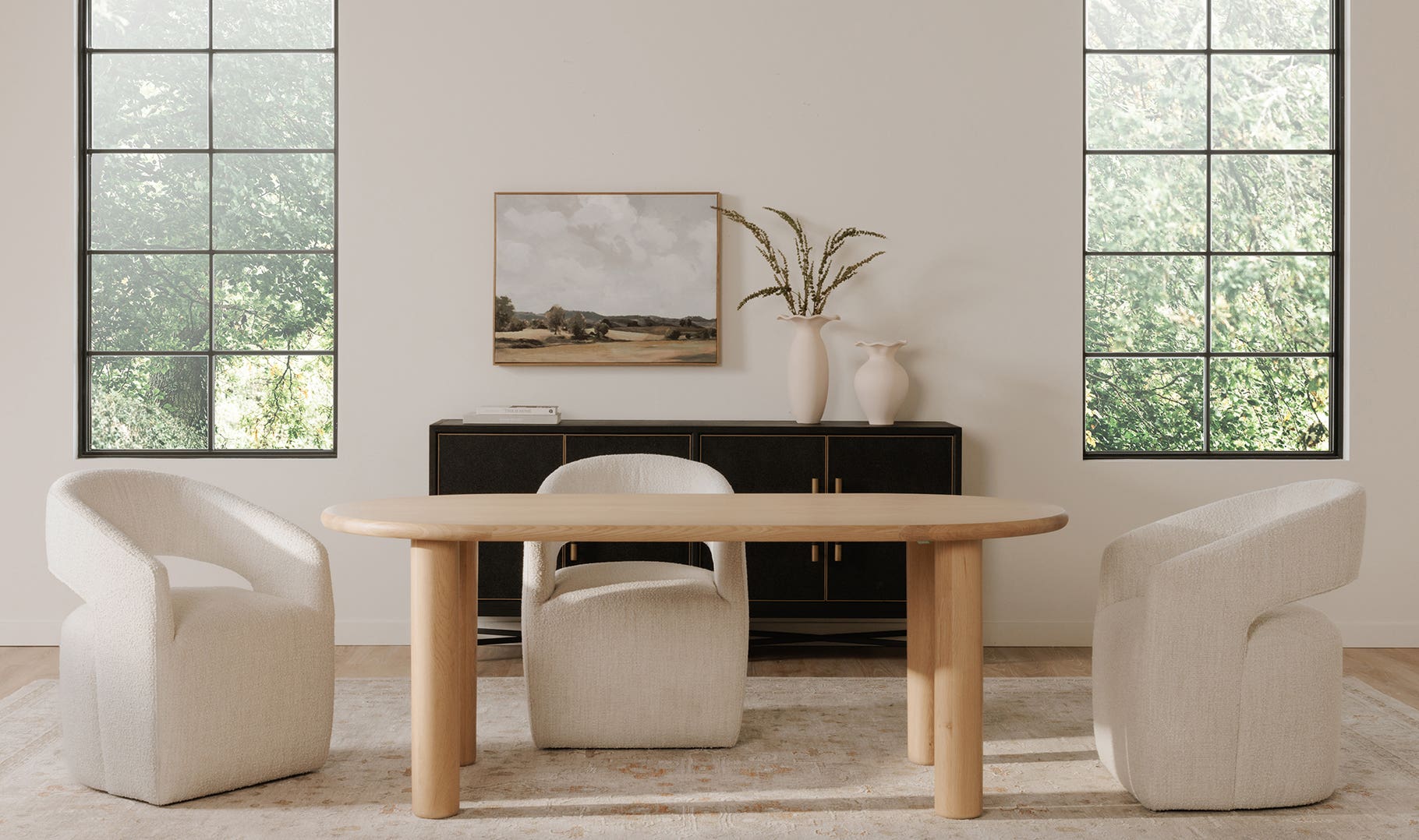 Barrow Rolling Dining Chair, White Mist