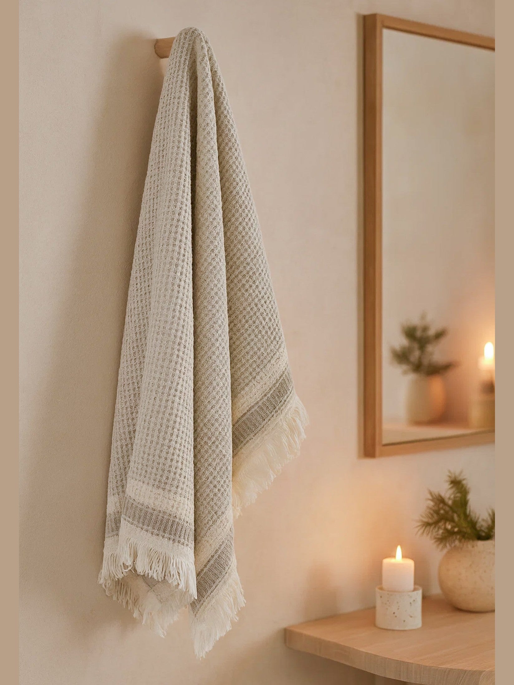 Waffle Striped Turkish Cotton Bath Towel