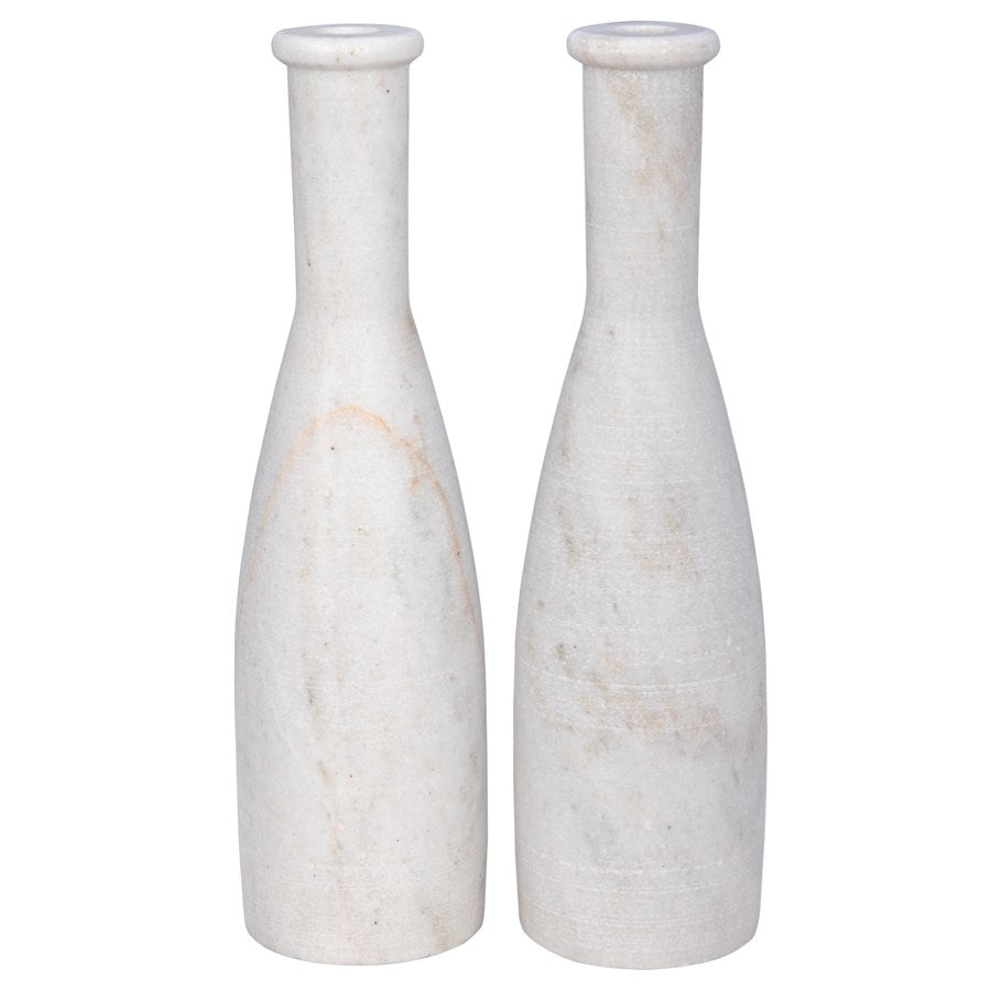 Moris Decorative Candle Holder, Set of 2, White Marble