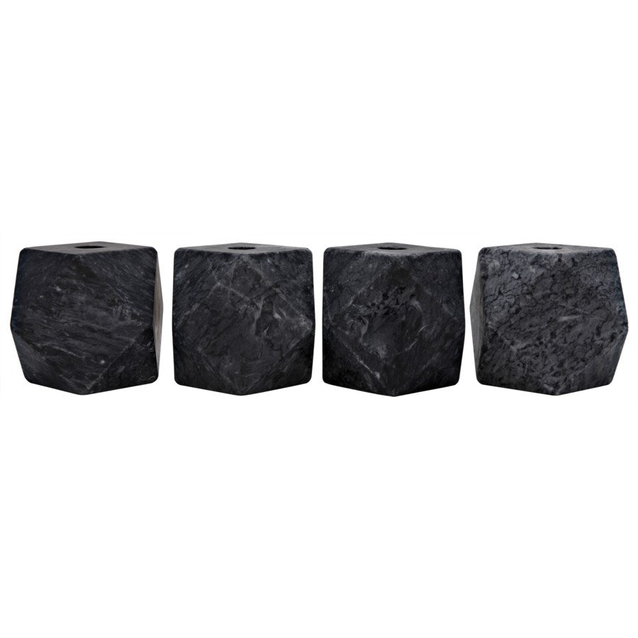 Polyhedron Decorative Candle Holder, Set of 4, Black Marble