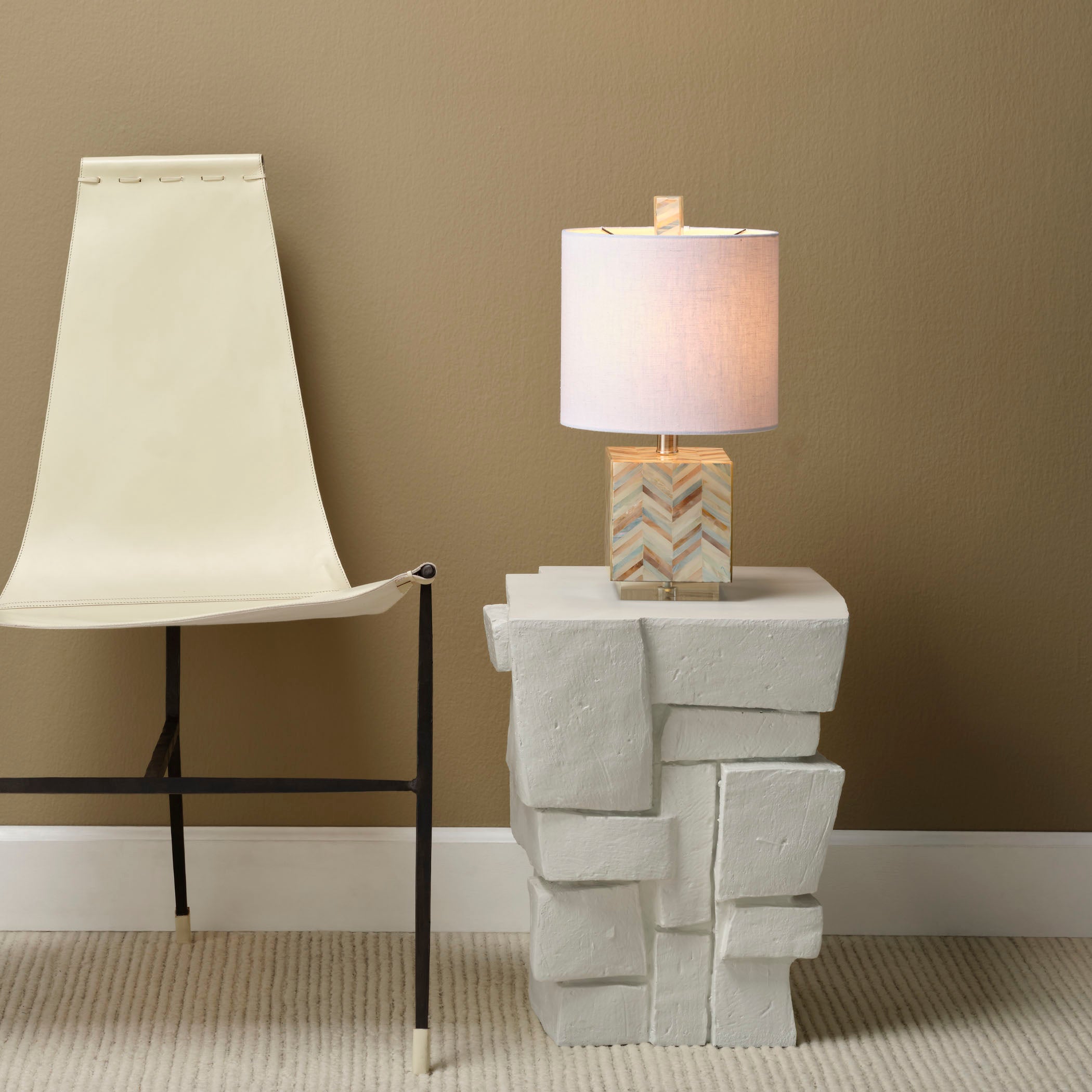 Garbo Mother of Pearl Table Lamp with Linen Shade