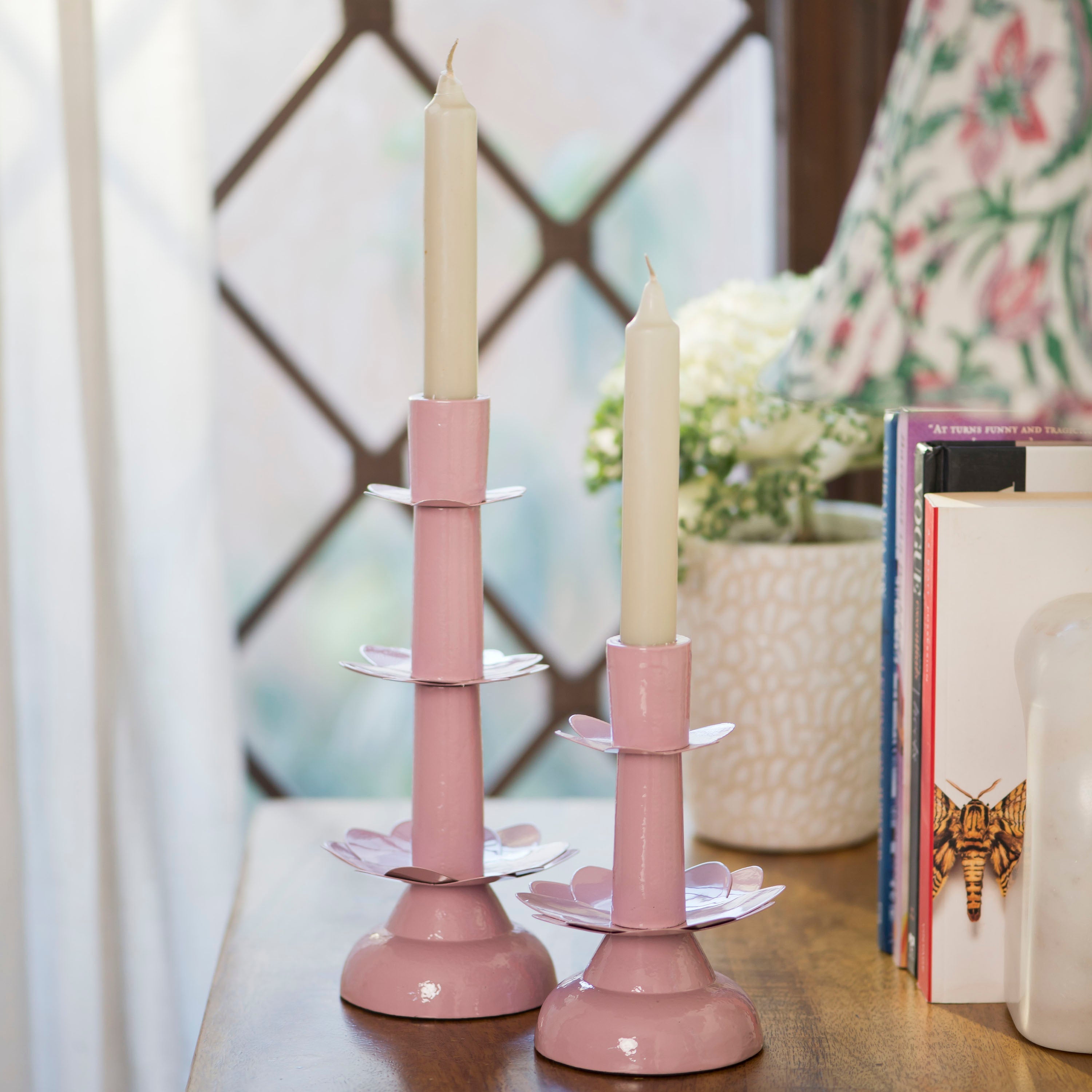 Lotus Bloom Tapered Pink Candleholders