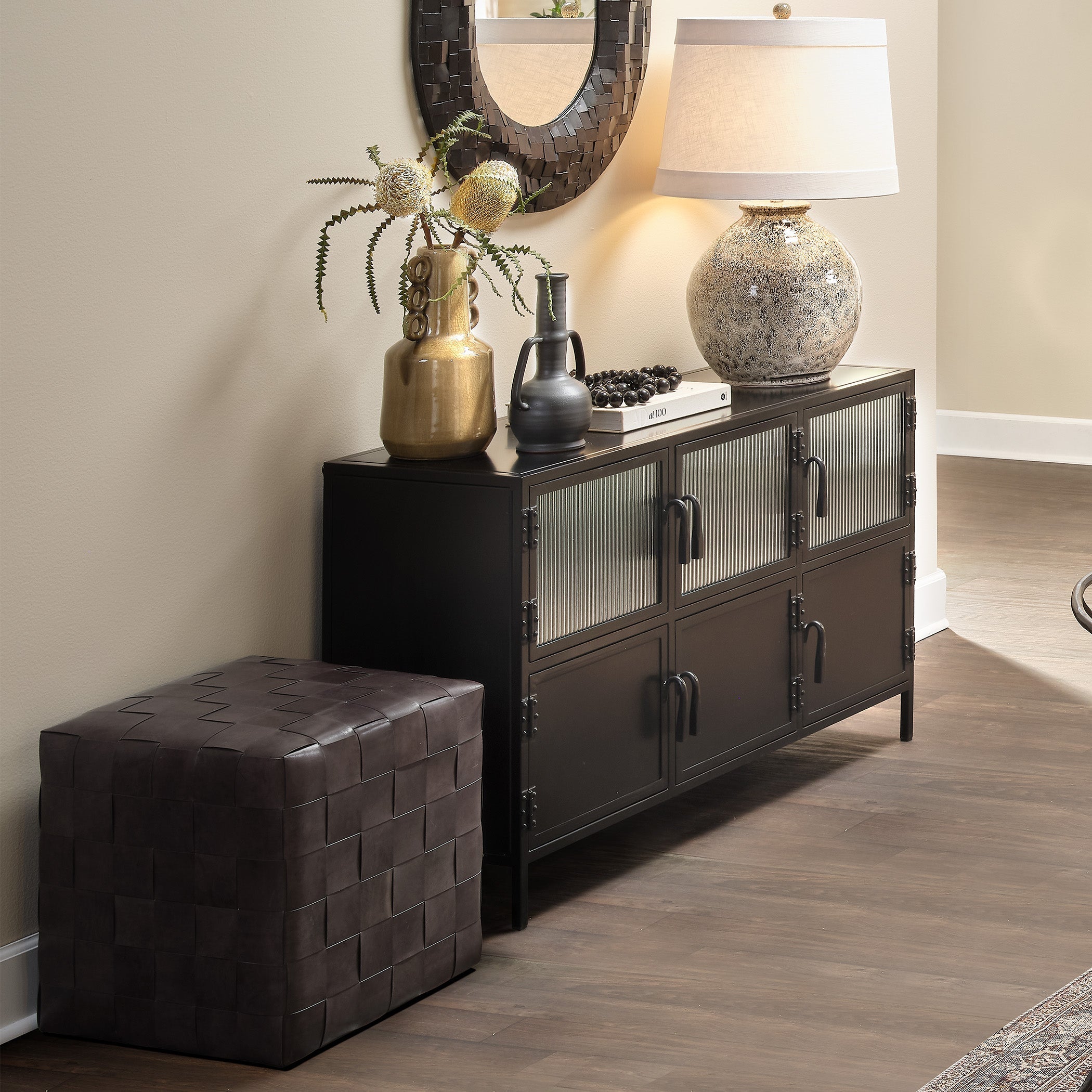Woven Leather Ottoman