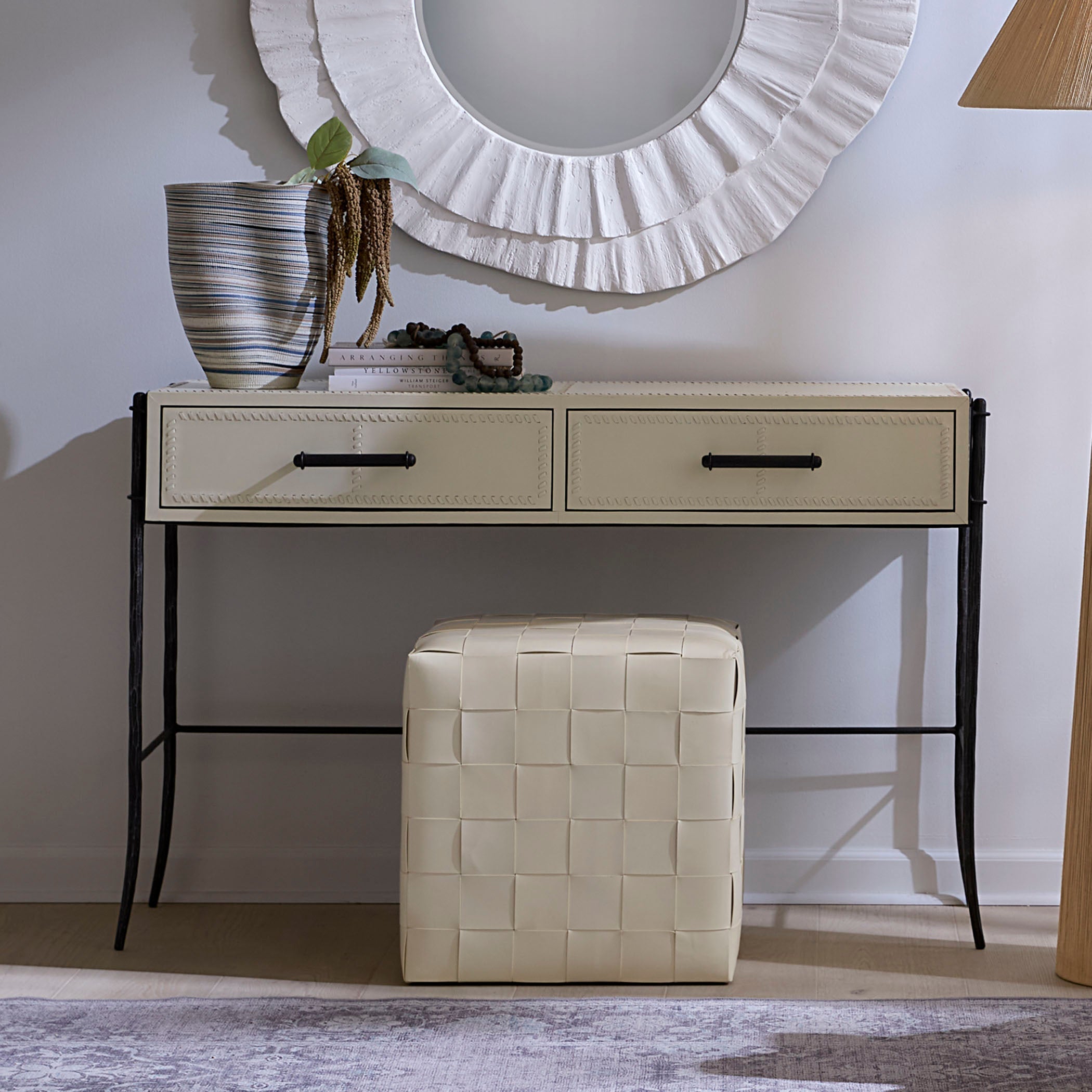 Woven Leather Ottoman