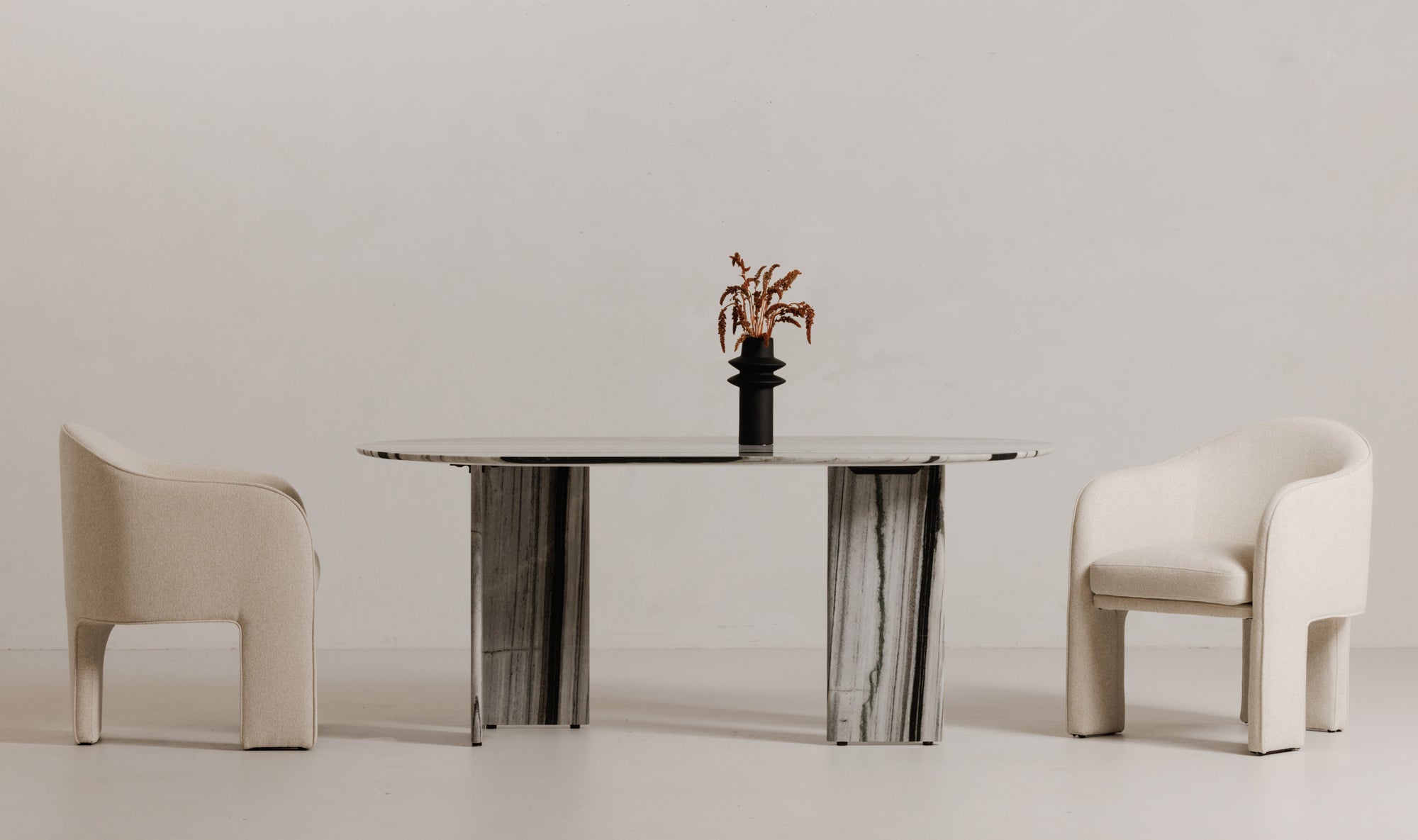 Celia Oval Dining Table, Panda Marble