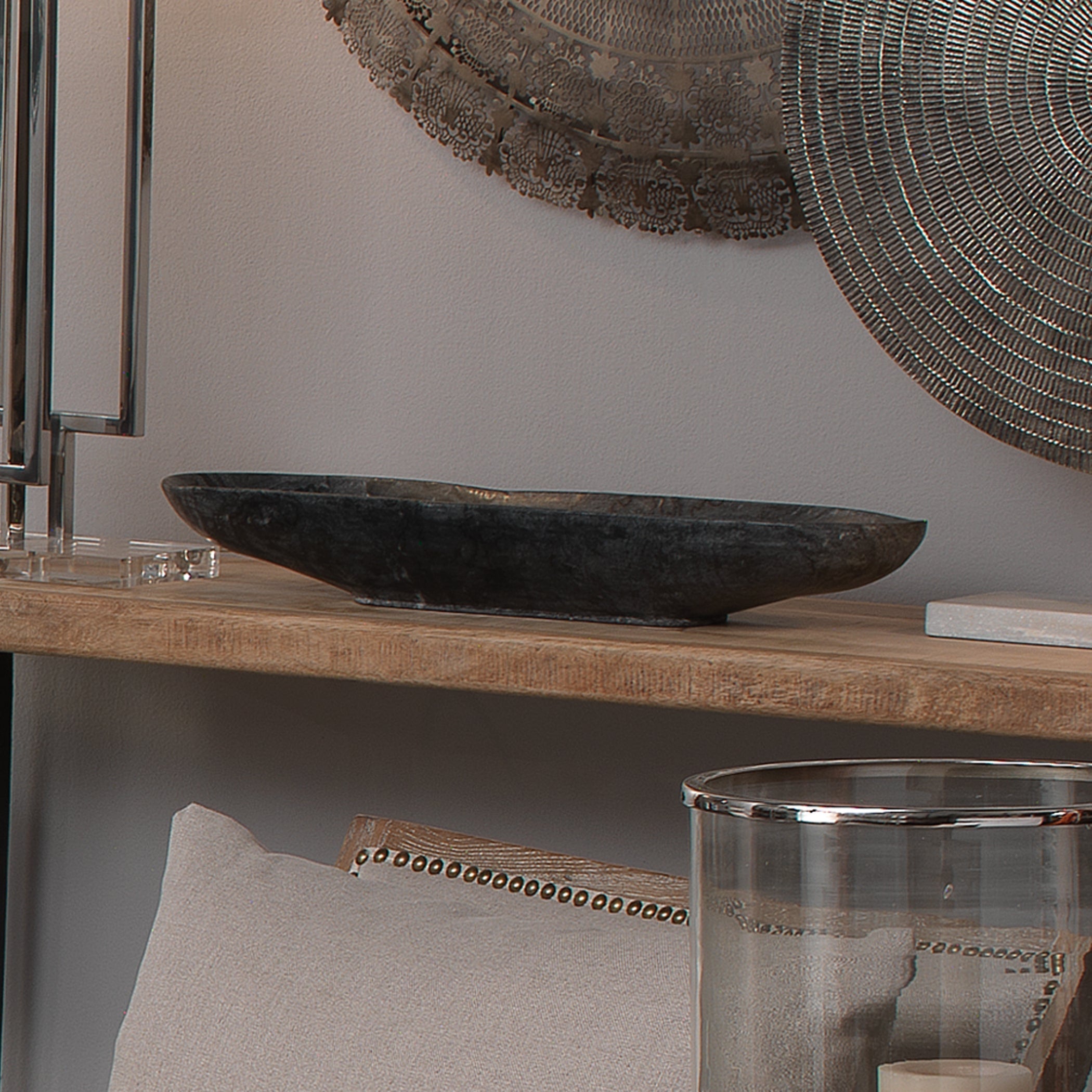 Long Oval Marble Bowl-Grey-7LONG-BOG