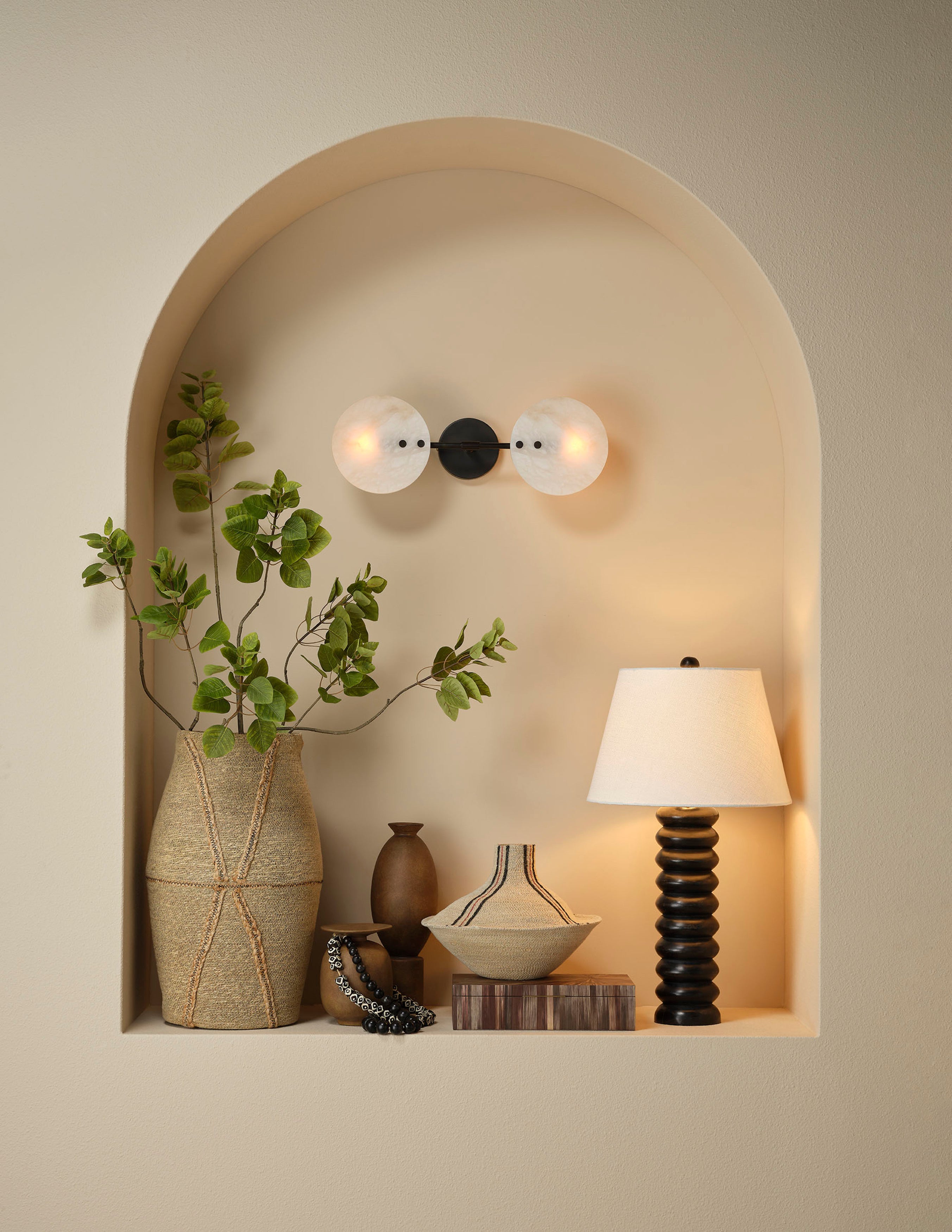 Abacus Mango Wood Table Lamp with Linen Shade