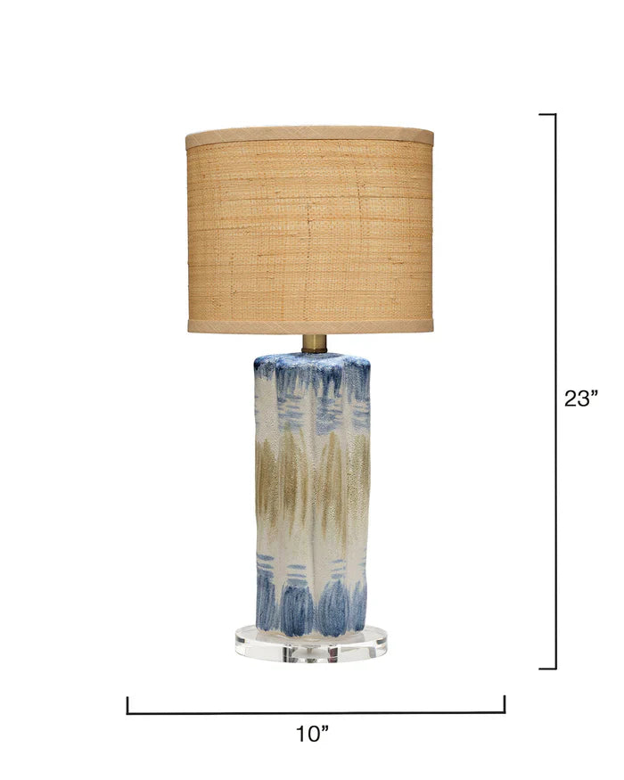 Abstract Ceramic Table Lamp with Raffia Shade