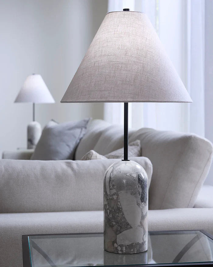 Holt Travertine Table Lamp with Linen Shade