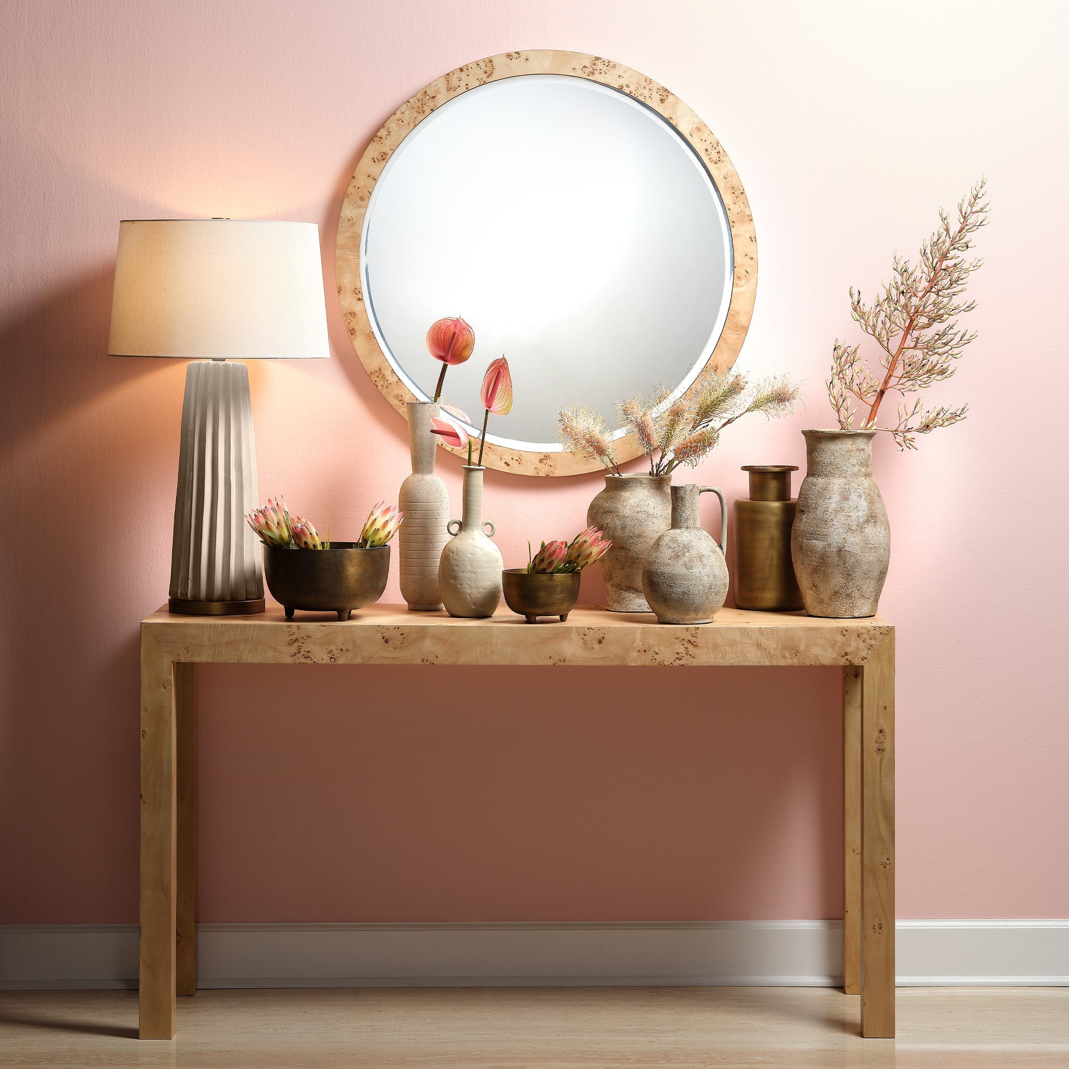 Pleated Ceramic Table Lamp with Linen Shade