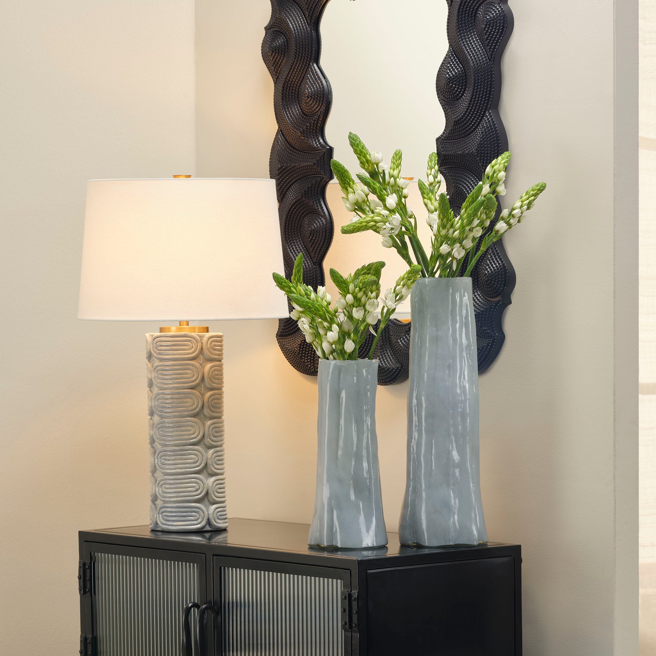 Wright Table Lamp in Light Blue Reactive Glaze