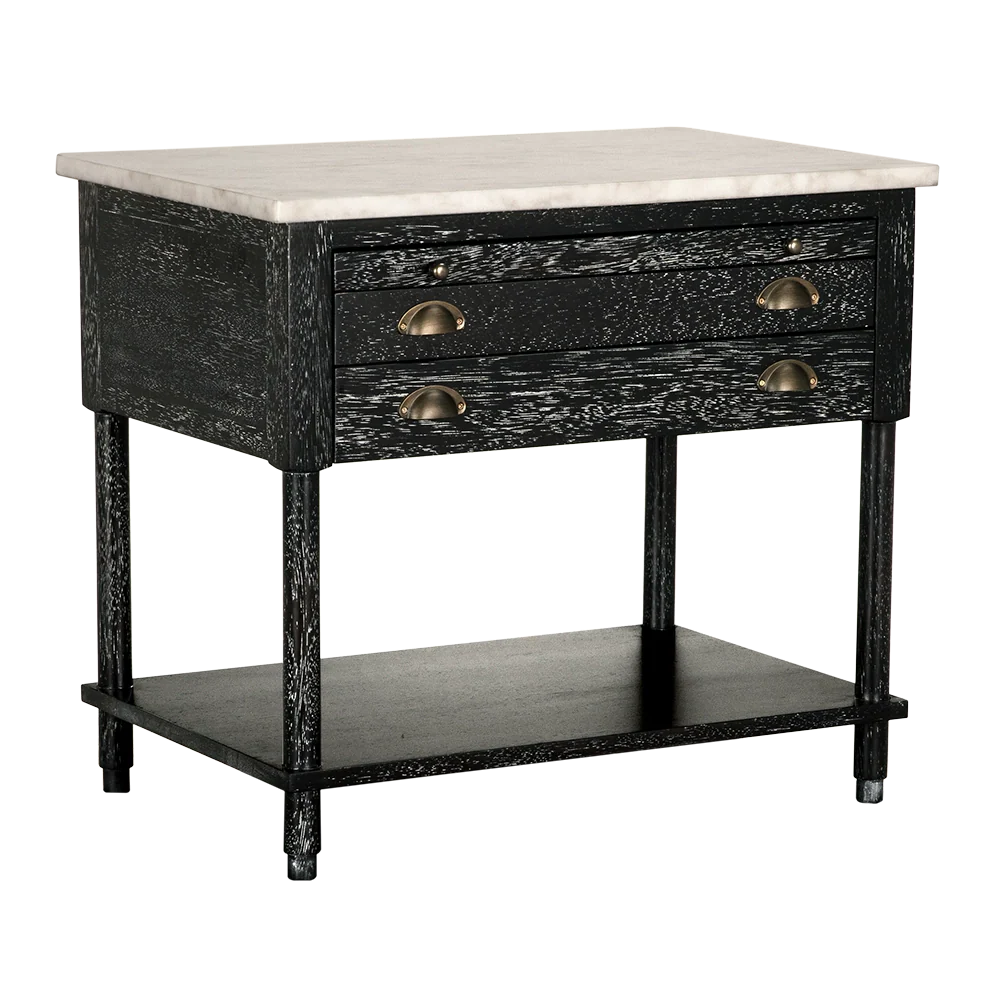Artemio Side Table With Marble Top, Black Walnut