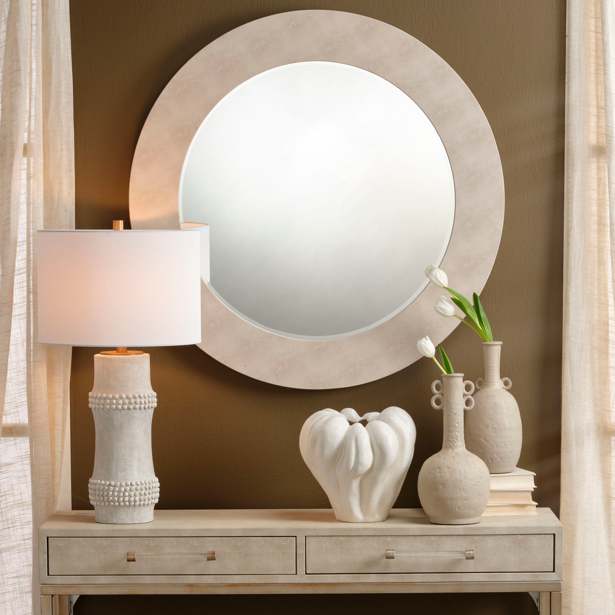 Rail Polyresin Table Lamp with Linen Shade