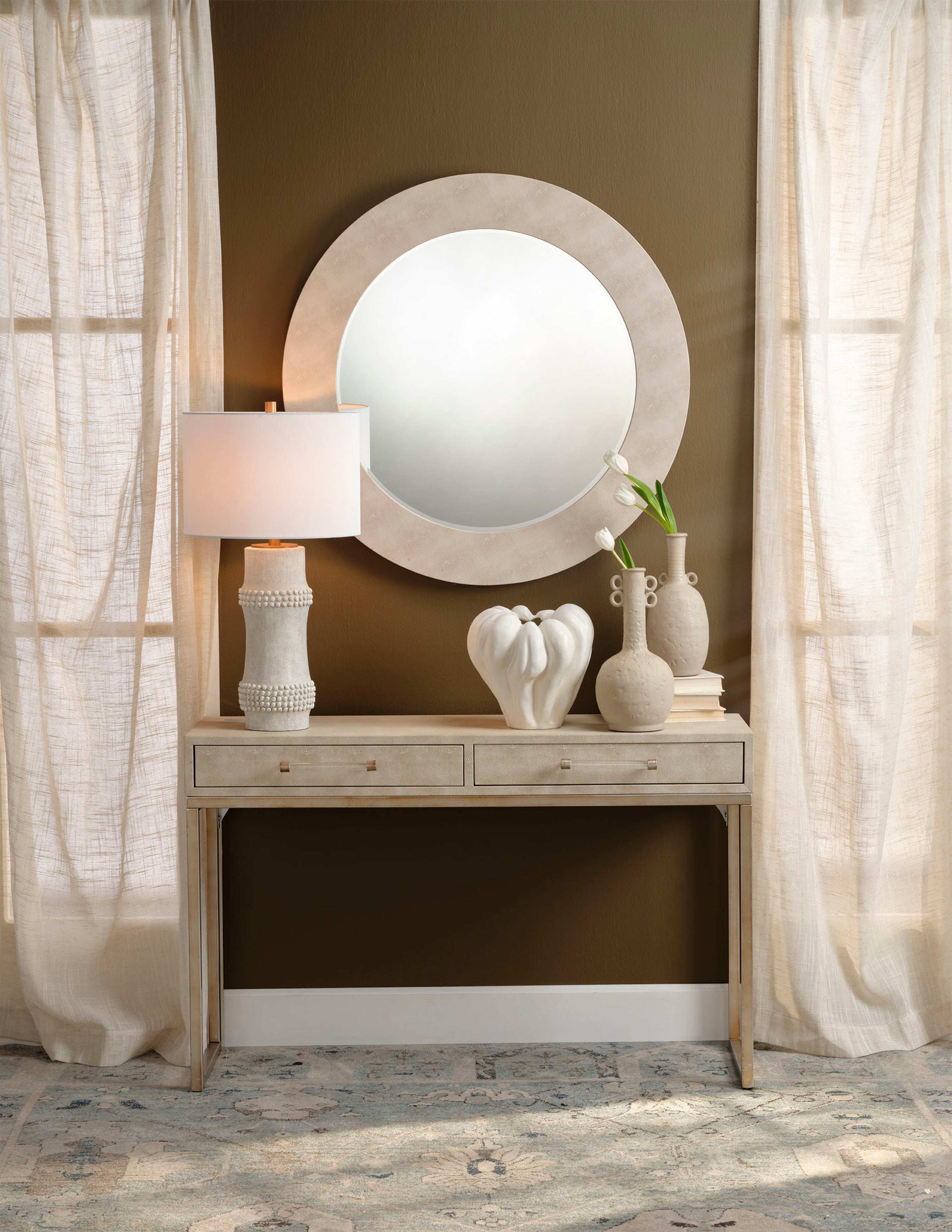 Rail Polyresin Table Lamp with Linen Shade